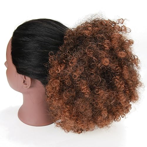 Miniatura 2 de Extensión de cola de caballo afro con cordón para mujeres negras, extensión de cola de caballo corta afro rizada con clip en moño rizado con cordón