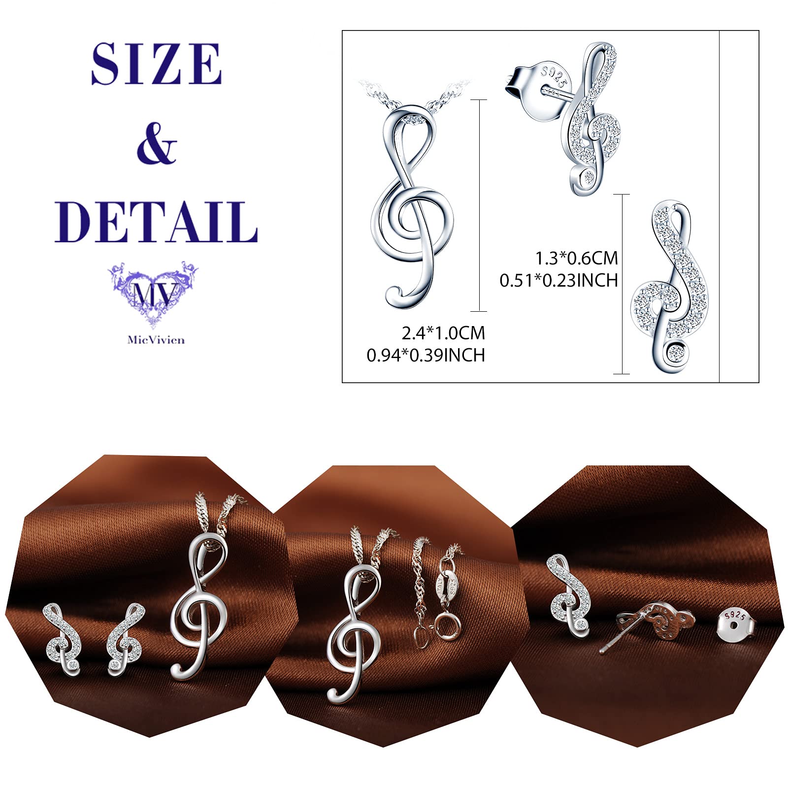 Nota Musical Juegos de Joyas para Mujer Plata de Ley 925 Clave de Sol Collar Pendientes Conjuntos para Madre Mamá Abuela Hija Niña Esposa Novia