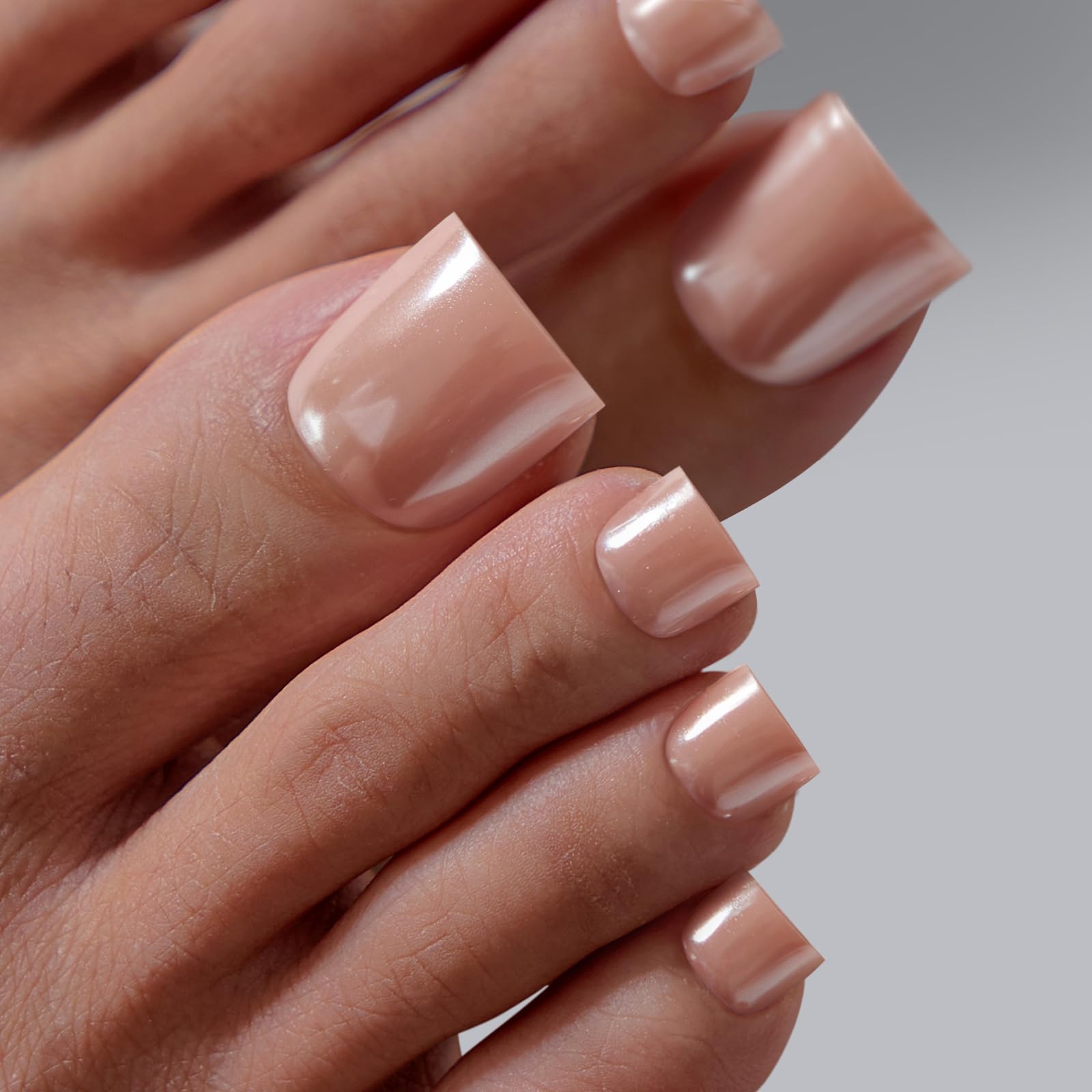 BTArtbox Press On Toenails - Sharp Square Pearl Chrome Toe Nail Press Ons with Glue for Women, Opaque Fake Toe Nail Tips in 15 Sizes - 30 Toenails Kit