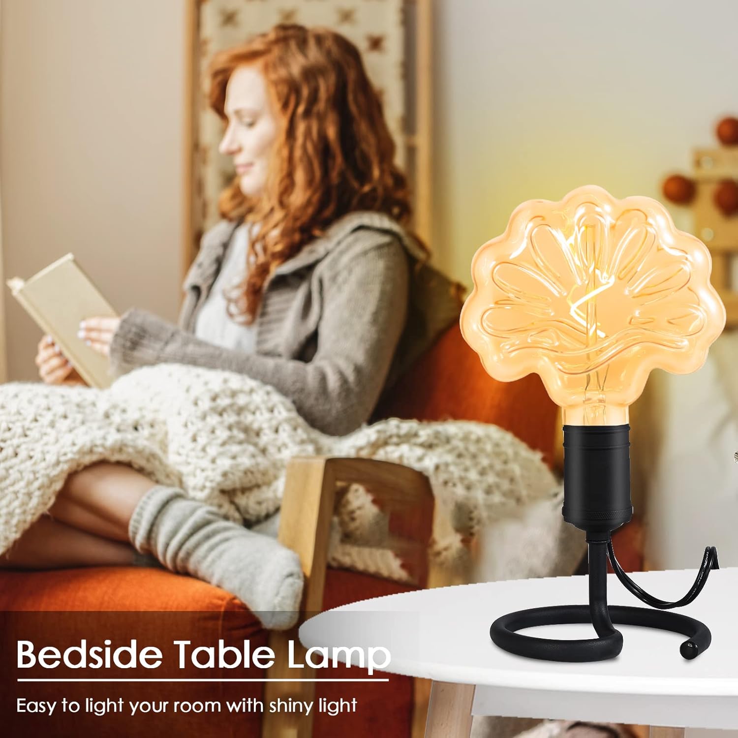 Small Table Lamps for Bedroom Set of 2, E26 Edison Desk Industrial Lamp Base Holder with Plug, Modern Black Metal Lamp, Cute Night Table Lamp for Nightstand, Bedside, Office, Living Room(NO Bulbs)