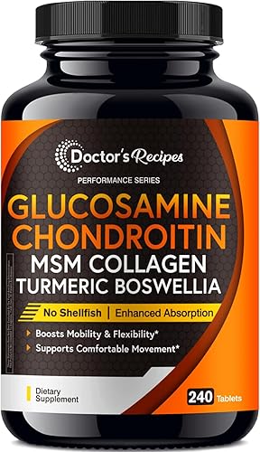 Doctor's Recipes Glucosamina condroitina MSM Quercetina de cúrcuma, suplemento de apoyo al movimiento para hombres y mujeres, con pimienta negra