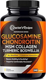 Doctor's Recipes Glucosamine Chondroitin MSM Turmeric Quercetin, Movement Support Supplement for Men & Women, with Black Pepper for High Absorption, Mobility & Flexibility, No Shellfish, 240 Tablets
