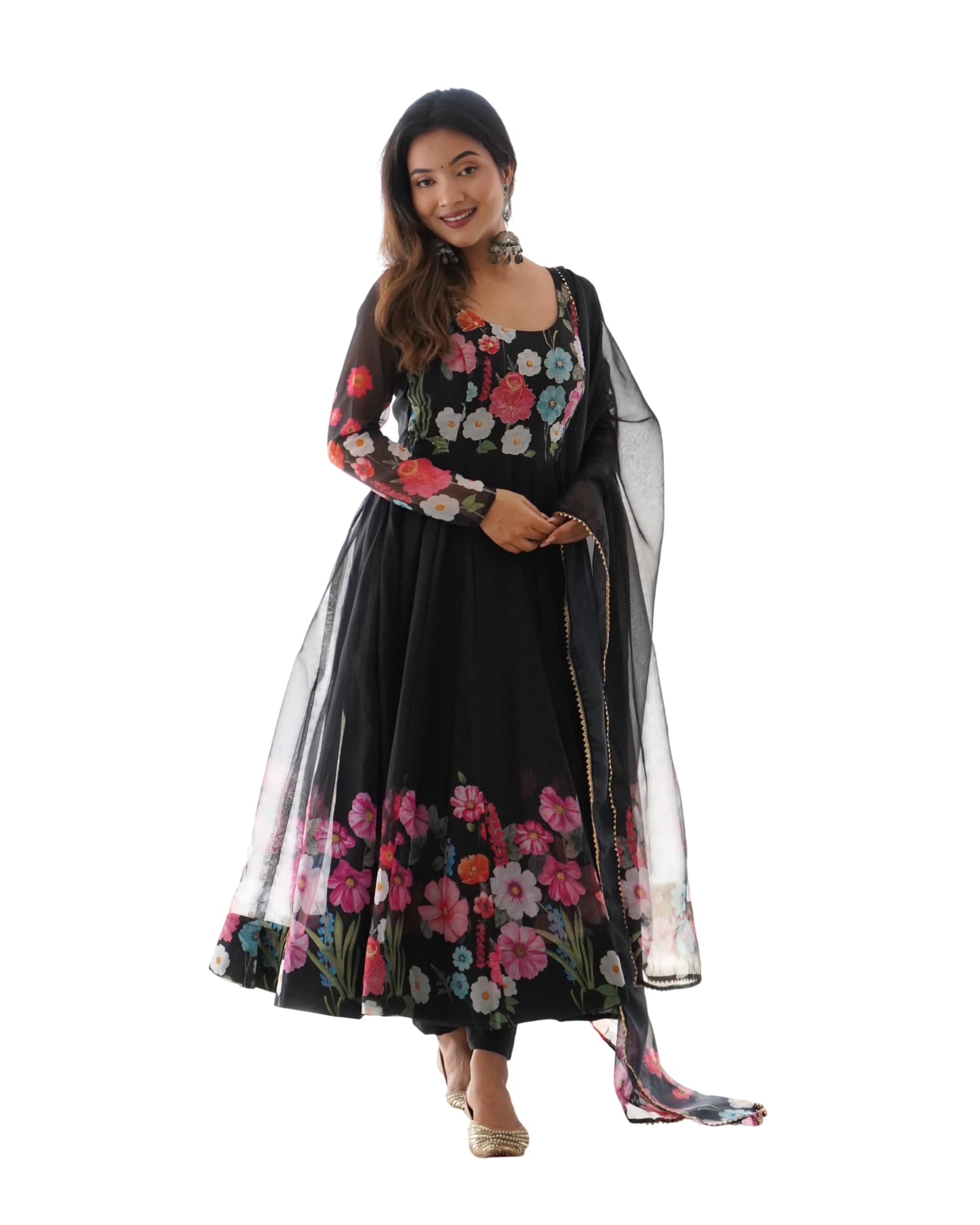 Creation BY Pure Soft ORGANJA Silk Fabric Fully Flair Kali Pattern Gown with DUPTTA,Pent Set.-image-41