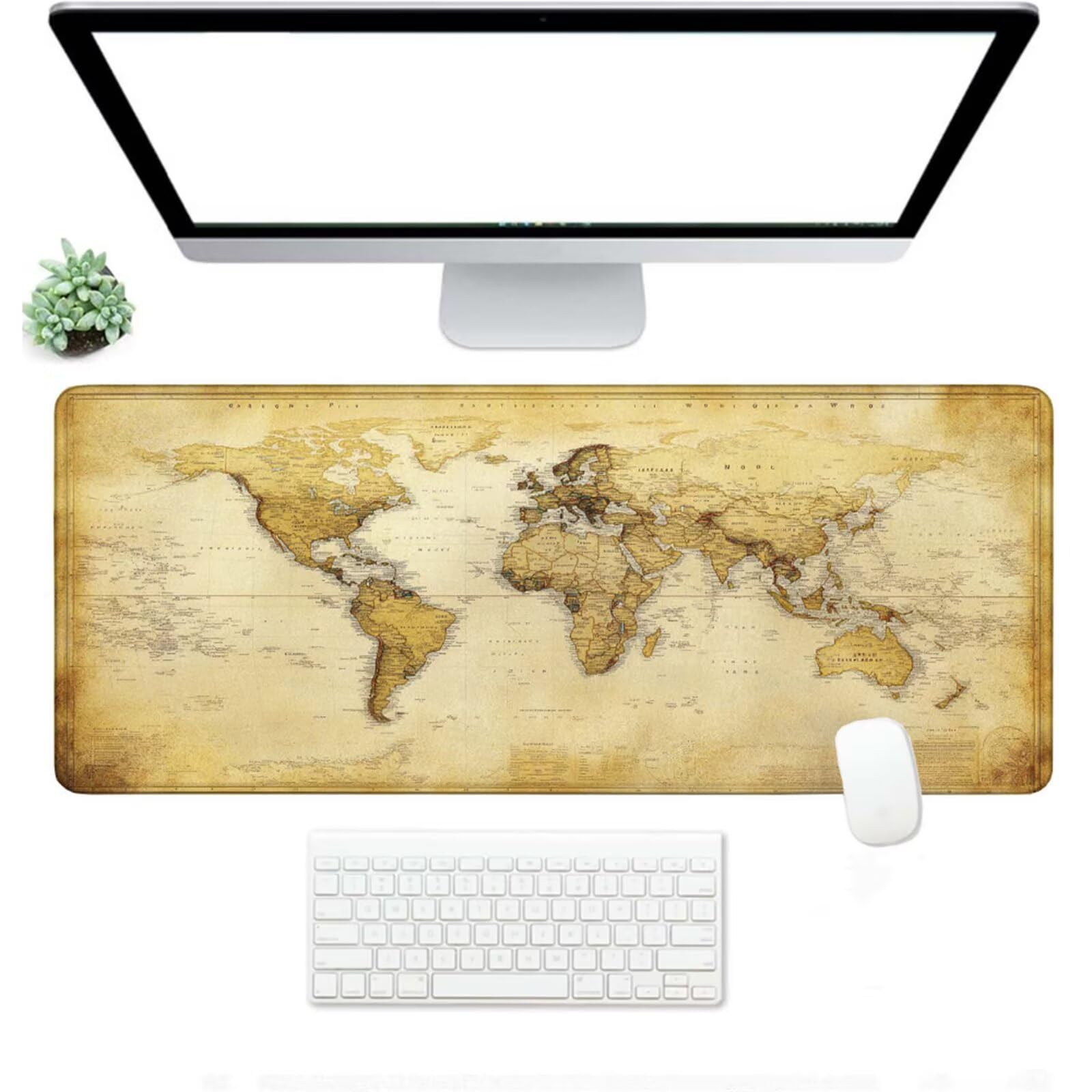 Podkładka pod mysz XXL 1200 x 600 x 3 mm, żółta duża podkładka pod mysz z wodoodporną i antypoślizgową mapą świata pod ręką zszyte krawędzie, poprawia precyzję i szybkość dla gracza W-688