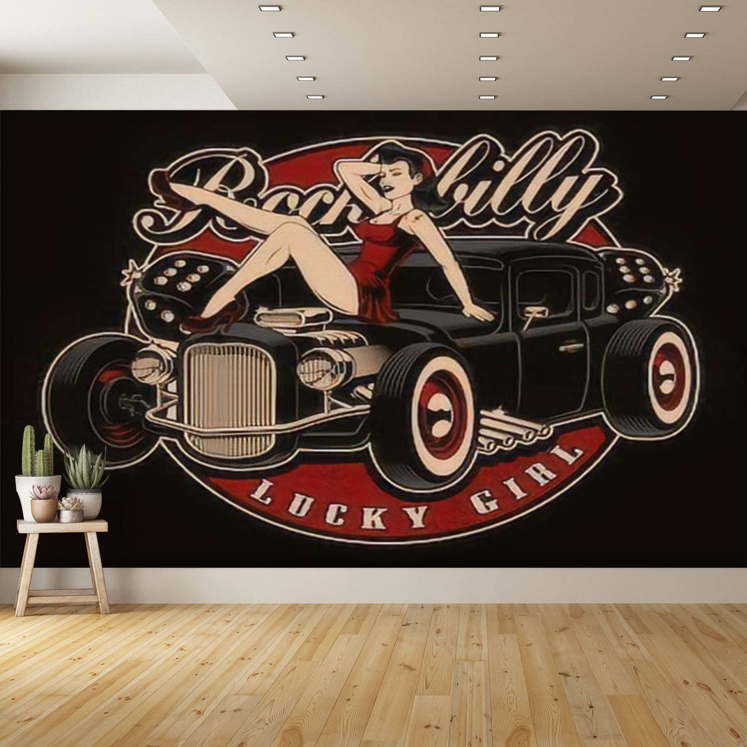 AceChicPVC Wallpaper Pin up Girl Classic Colored Rockabilly Peel and Stick Removable Wall Paper for Living Room Bedroom Decor Self Adhesive Mural