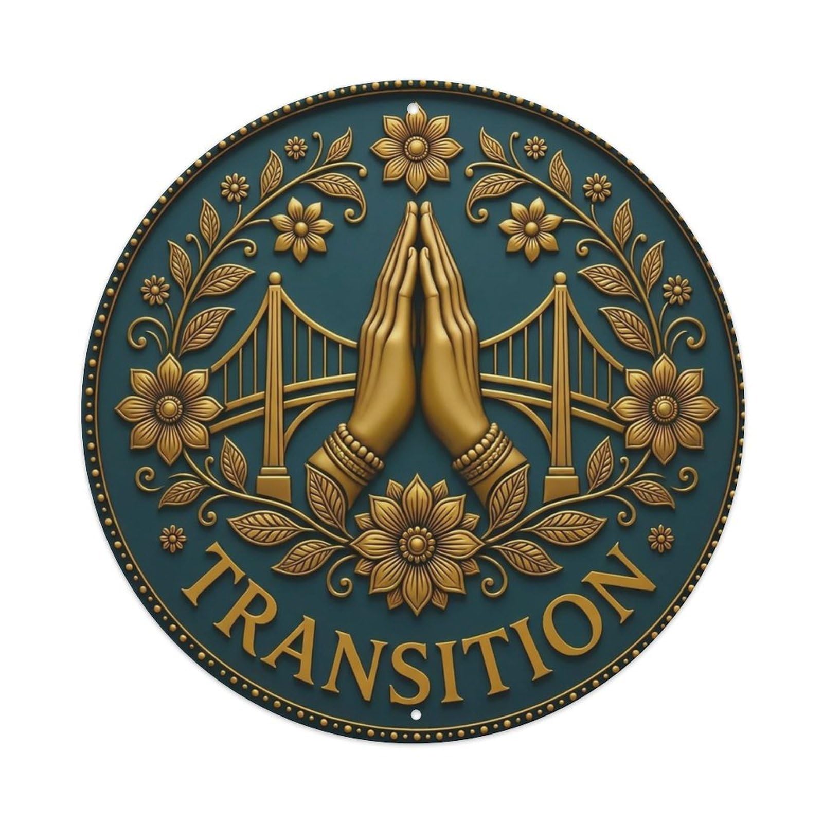 Vintage Namaste Praying Hands Transition Flower Zen Yoga Metal Tin Sign
