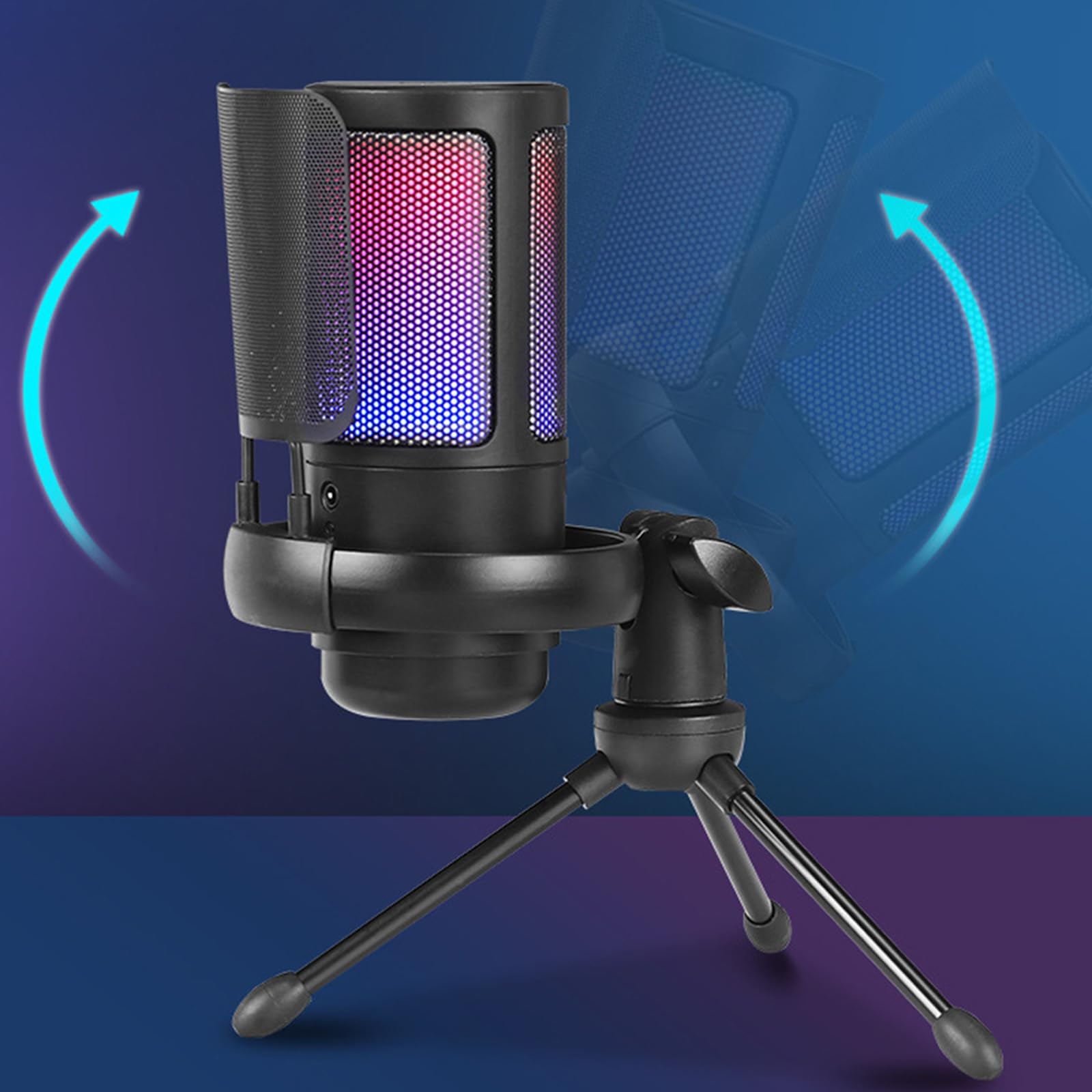 Microfono da gioco regolabile con illuminazione a colori a condensatore Mic 192kHz per PC Laptop Streaming Podcast Canto