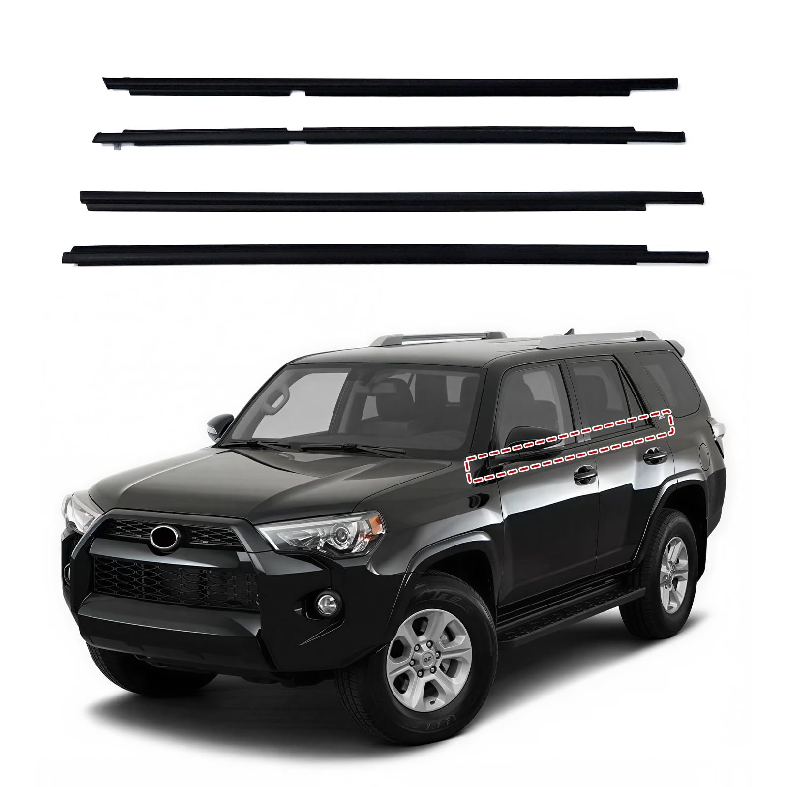 GOFIRA 4Pcs Black Outer Window Weather Stripping with Install Tool Fit Toyota 4Runner 2010-2021 Ref 75711-35011 75712-35011 75721-35011 75722-35011