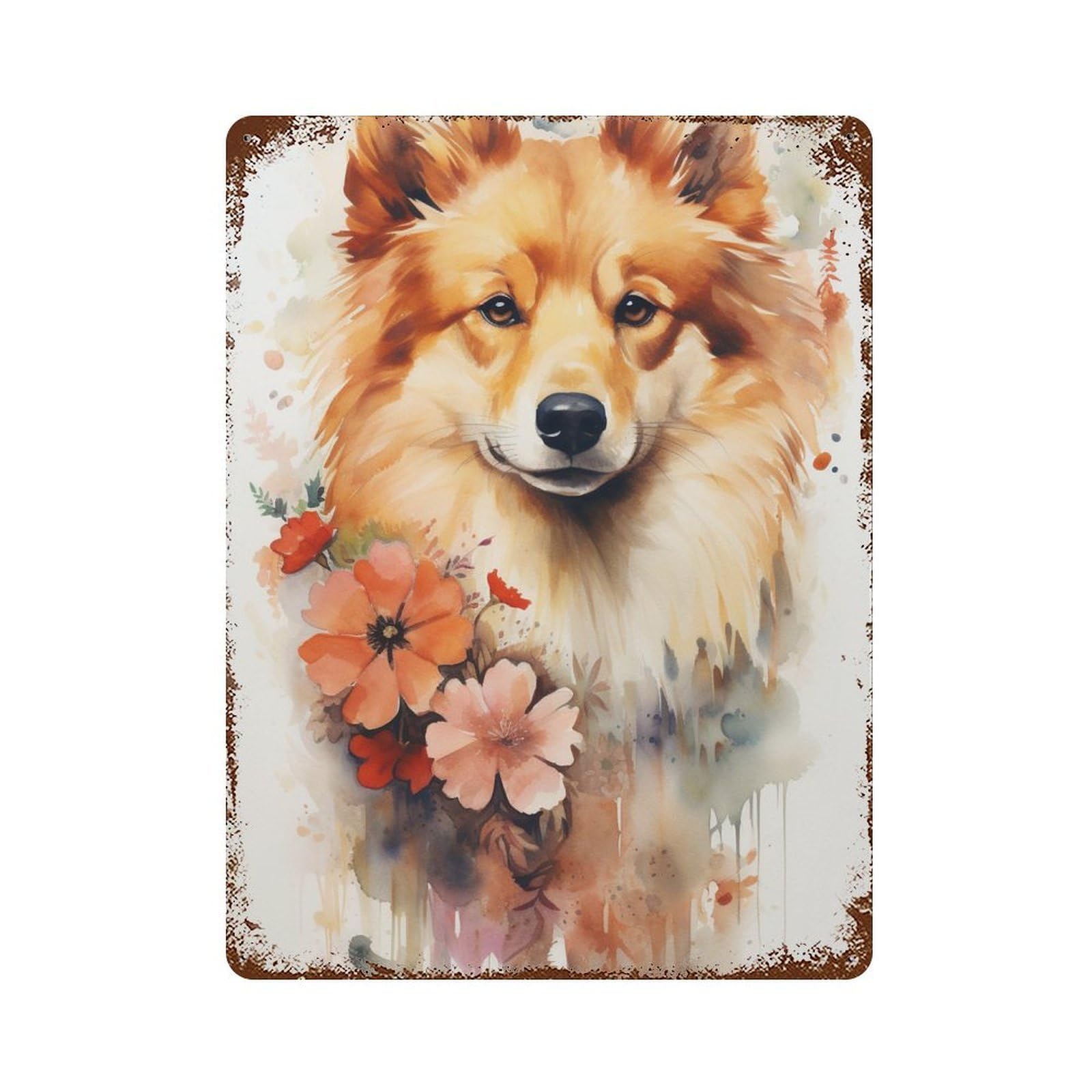 Watercolor Dog Portrait Weathered Tin Sign 15.7"x11.8", for Basement, Hobby Room And Garage Decor, Rustic Home Decor