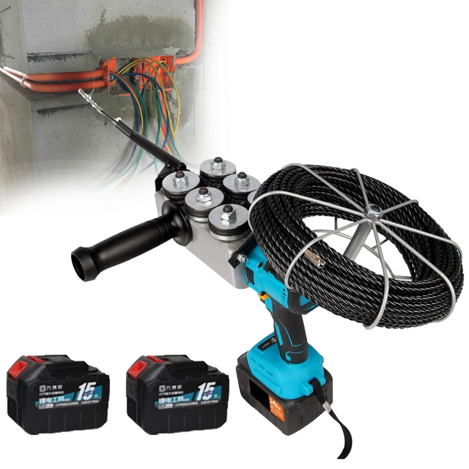 Pasacables Eléctrico Automático, Máquina para Roscar Cables De Pared, 30m, 6 Ruedas Acero, 40 M/min, Batería 1/2, Motor Sin Escobillas, Tubería Oculta