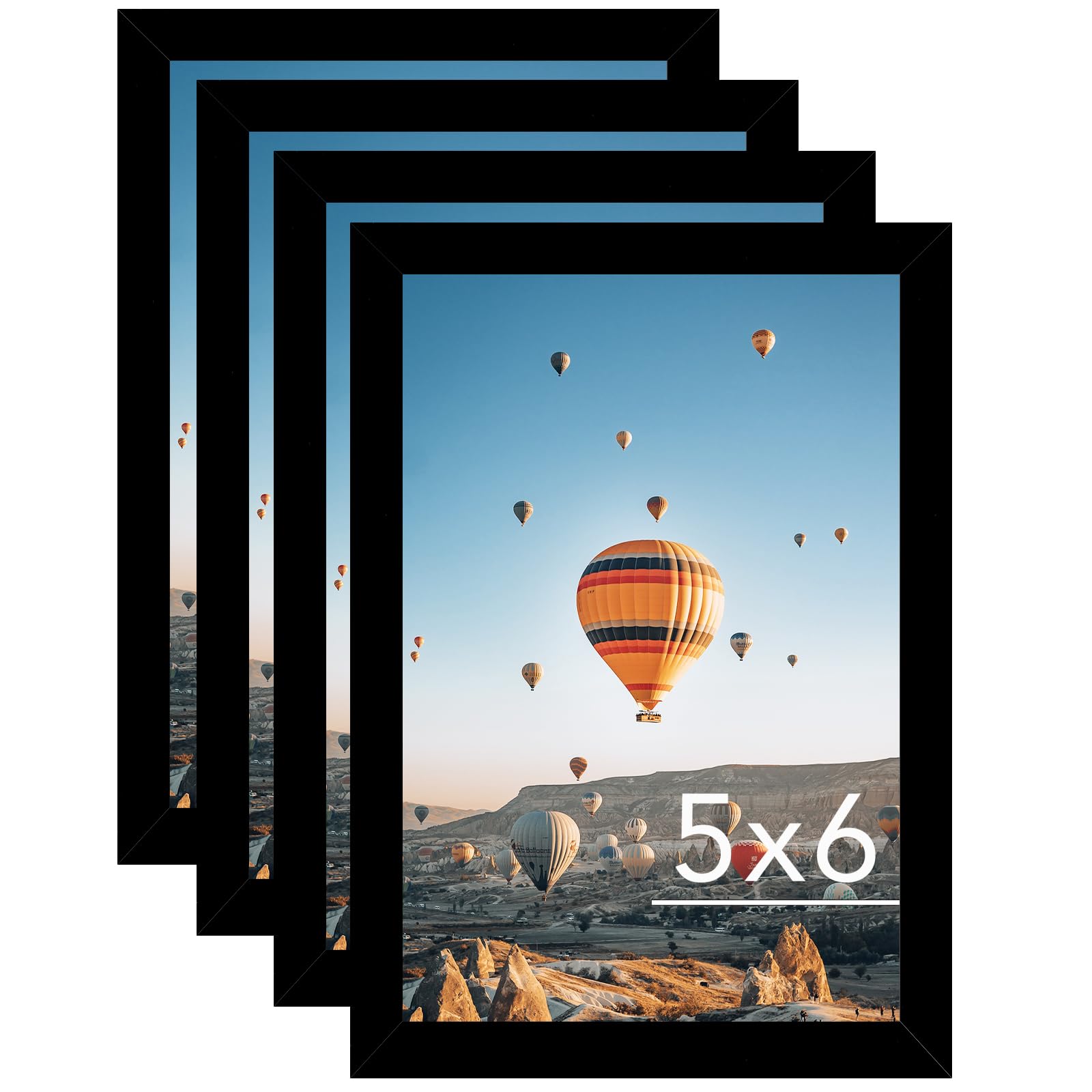 JCJMY 5x6 Black Picture Frame Set of 4, Horizontal and Vertical Formats for Wall Hanging, 5 x 6 Wall Gallery Poster Photo Frames with Shatter