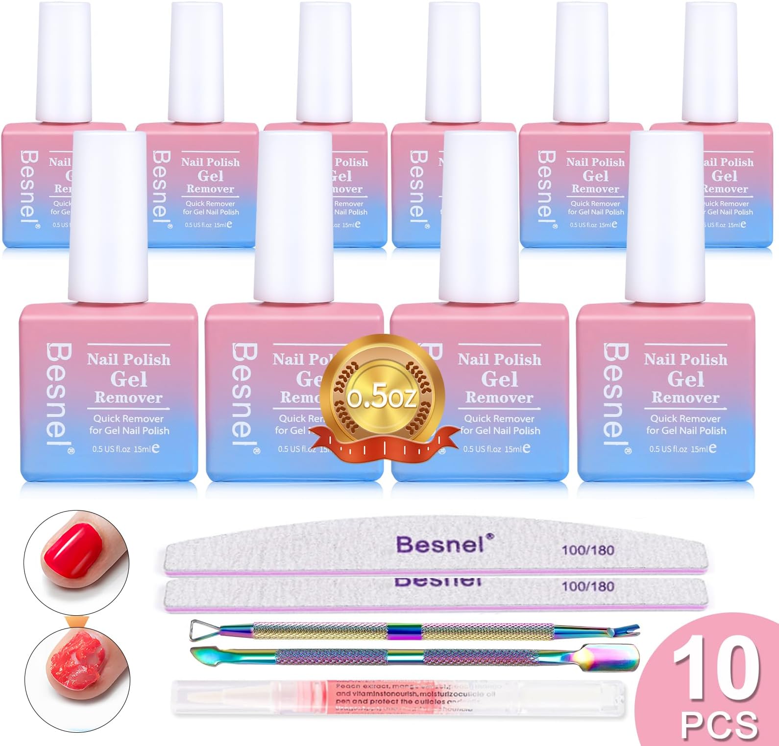 - Gel Nail Polish Remover 10 Pack Professional Gel Polish Remover Non-Irritating Quick Easy, Nail Polish Gel Remover Tools Kit Nail File Cuticle Pusher File Grit, No Need For Foil Soaking Or Wrapping