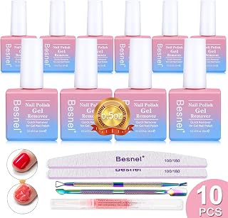 Gel Nail Polish Remover 10 Pack Professional Gel Polish Remover Non-Irritating Quick Easy, Nail Polish Gel Remover Tools Kit Nail File Cuticle Pusher File Grit, No Need For Foil Soaking Or Wrapping