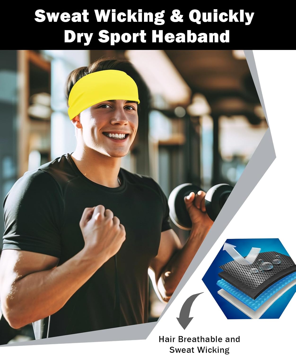 6 Pack Sport Headbands for Men & Women, Sweat Wicking Workout Sweatband, Bright Hairband for Running, Cycling, Football, Yoga - Image 5