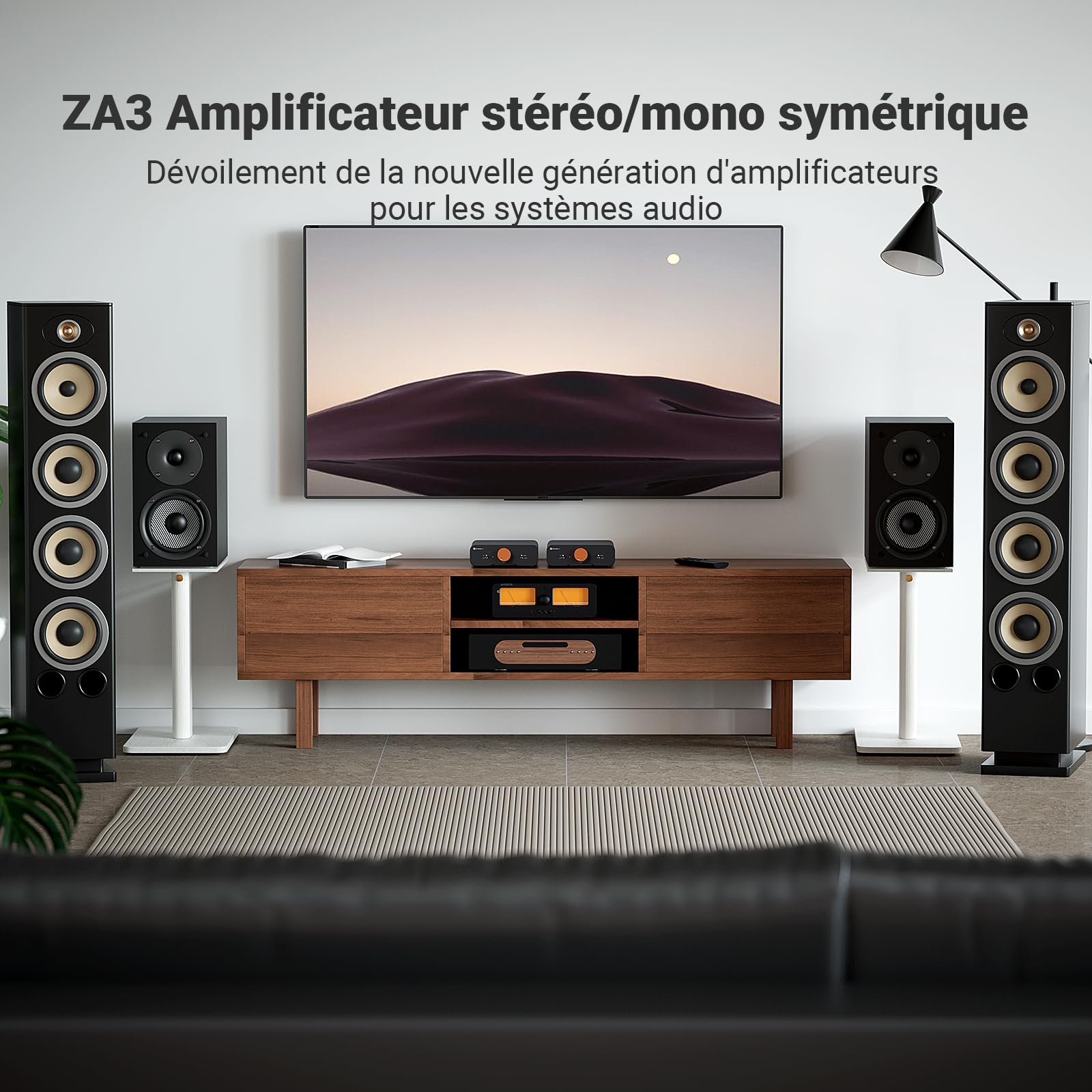 Fosi Audio ZA3 Amplificateur Stéréo/Mono équilibré HiFi avec Puces d'ampli TPA3255, Mini Ampli Audio avec Entrées XLR RCA et Entrée de Déclenchement 12V pour Enceintes Passives de Bureau avec 48V 5A