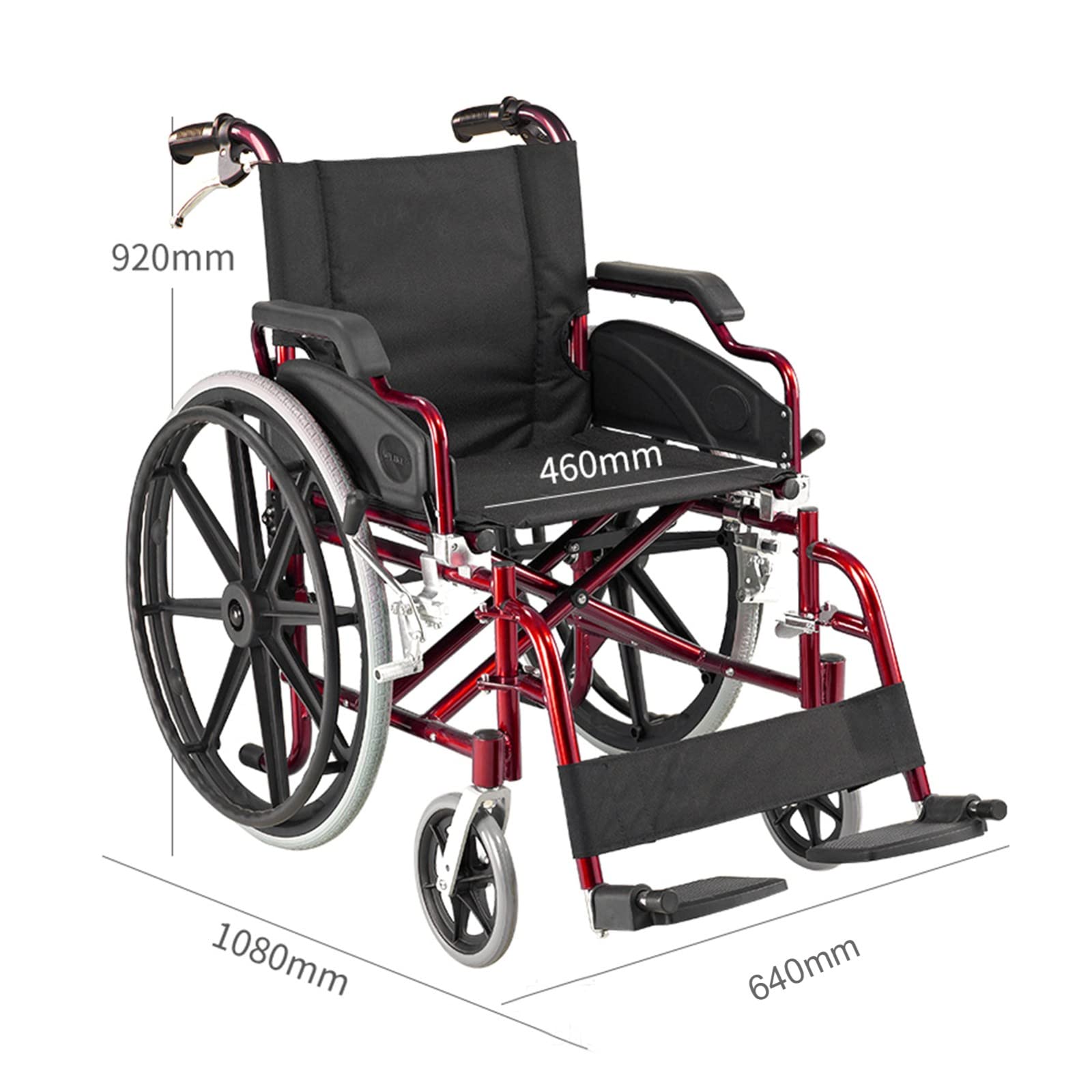 Silla de Ruedas Plegable,Autopropulsable Ultraligera Silla de Ruedas Manual Aluminio,Doble Sistema de frenado,Reposapiés abatibles,Reposabrazos Respaldo Asiento 46 cm