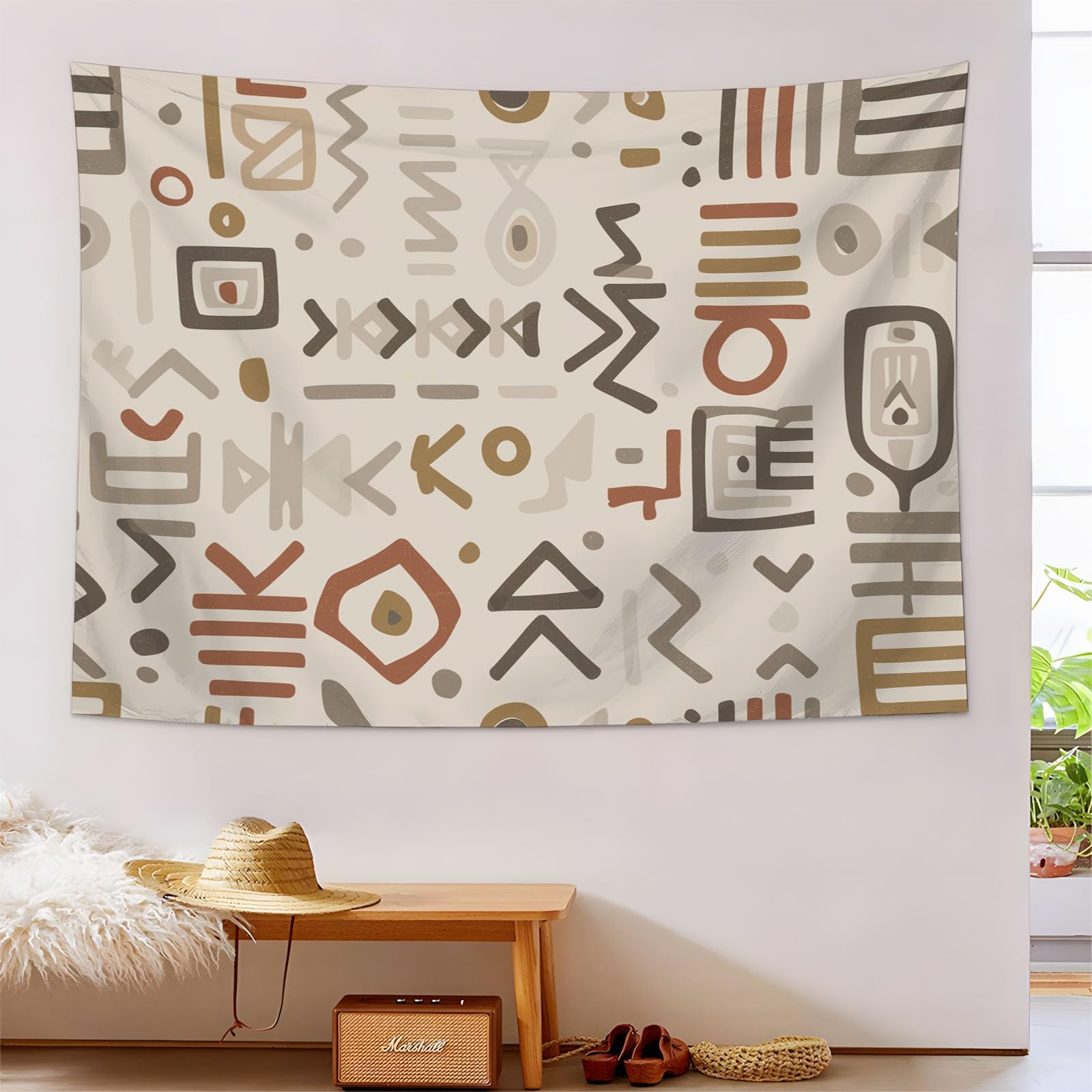 Tapiz de pared con geometría retro de 150x200cm ideal para salones de diseño estético crema 8