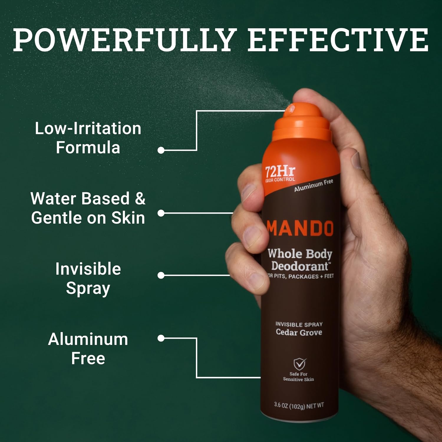 Mando Whole Body Deodorant Spray For Men - Invisible Spray Deodorant - 72 Hr Odor Control - Low Irritation Formula - Aluminum Free & Benzene Free - 3.6 ounces - Pack of 2 - Cedar Grove - Image 3