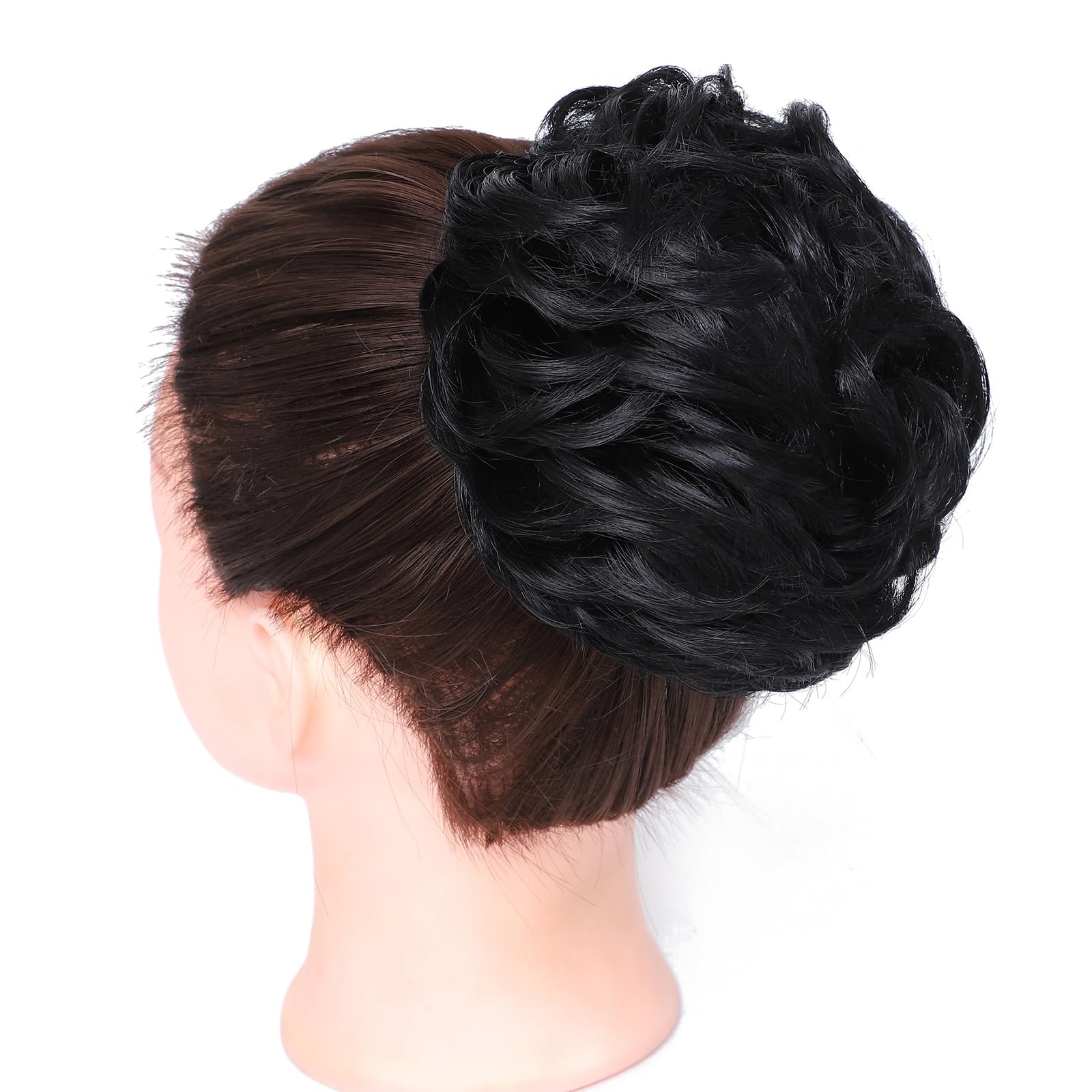 BUYOGET Messy Bun Hair Pieces For Women Hair Bun Extension Updo Curly Messy Bun Donut Hair Chignons Scrunchie Jet Black - Image 3