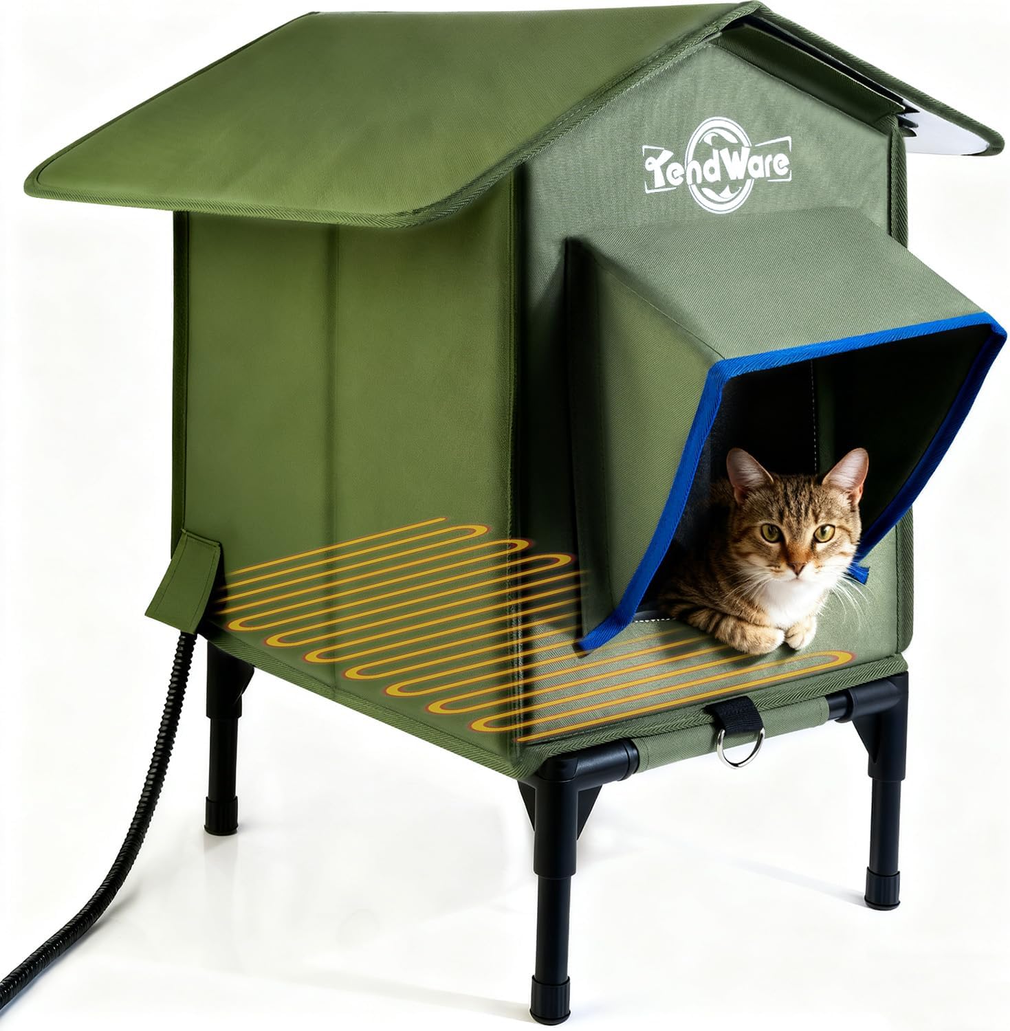 Outdoor Cat House Heated Cat House for Outside with Elevated Base Cat-Attracting Eave Design Feral Stray Shelter Weatherproof in Winter Garage Yard Porch 13" x 15" x 17" - Image 1 of 9