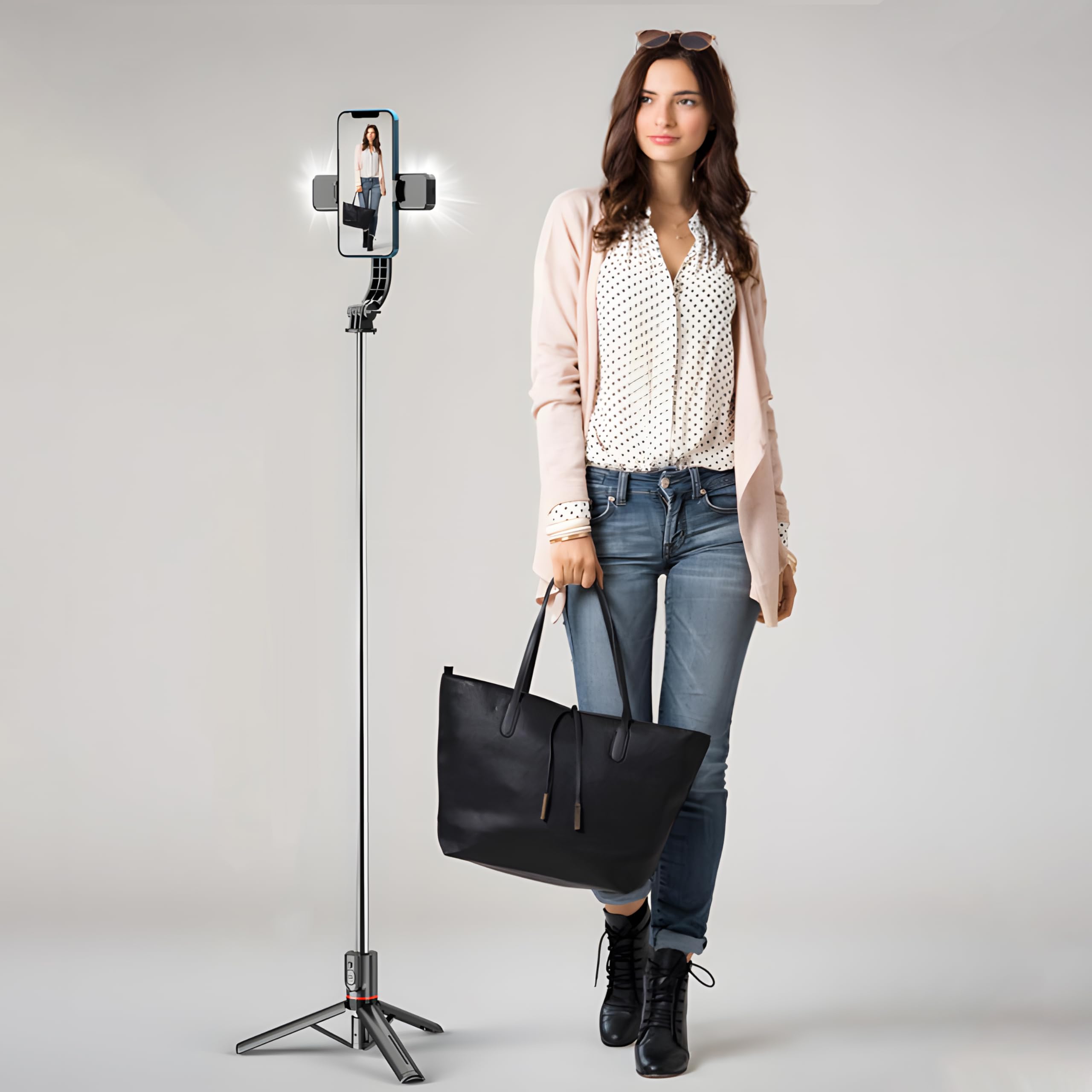 Retoo Selfie Stick 110,5 cm, statyw do telefonu, opcja Bluetooth rozszerzalny lampa 3 w 1 do telefon komórkowy drążek teleskopowy, statyw podróżny do selfie/wideo