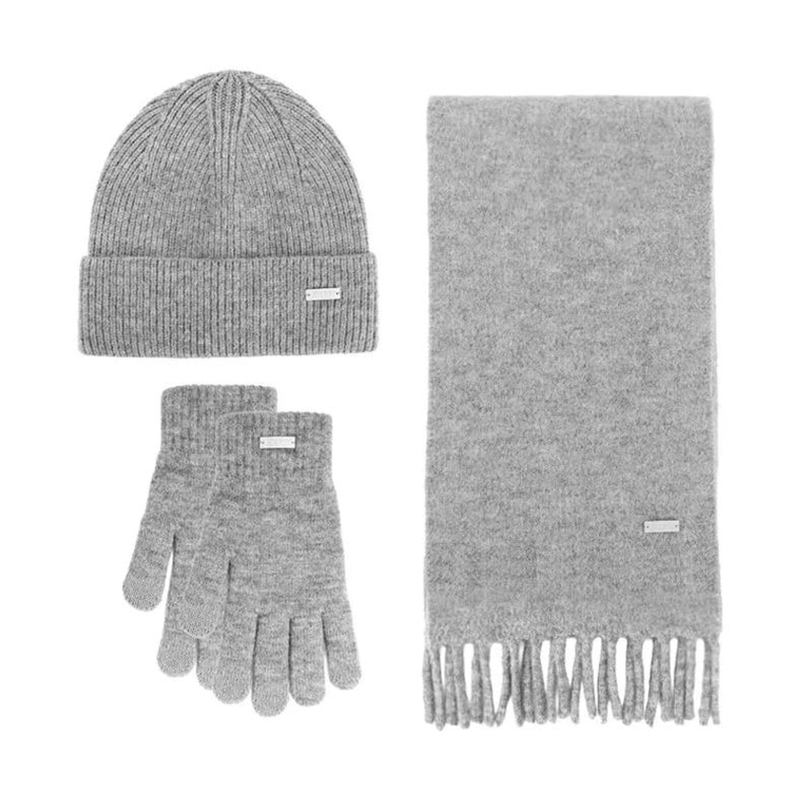 Mütze,Schal & Handschuh-Sets 3-teiliges Set Für Damen, Winter-strickmütze, Schal, Handschuhe, Kombination, Bequemes, Weiches, Lässiges, Warmes Mützen-Set, Winddichtes Outdoor-REIT-Set-grau