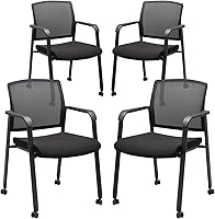 Vista 15 de CLATINA Sillas de oficina apilables para recepción de invitados con brazo, silla de sala de espera con respaldo de malla con asiento de tela