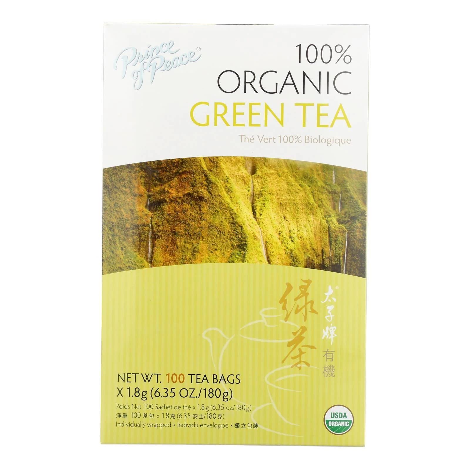 Prince of Peace 100% Organic Green Tea 100 Tea Bags Net Wt. 6.35 oz (180 g)