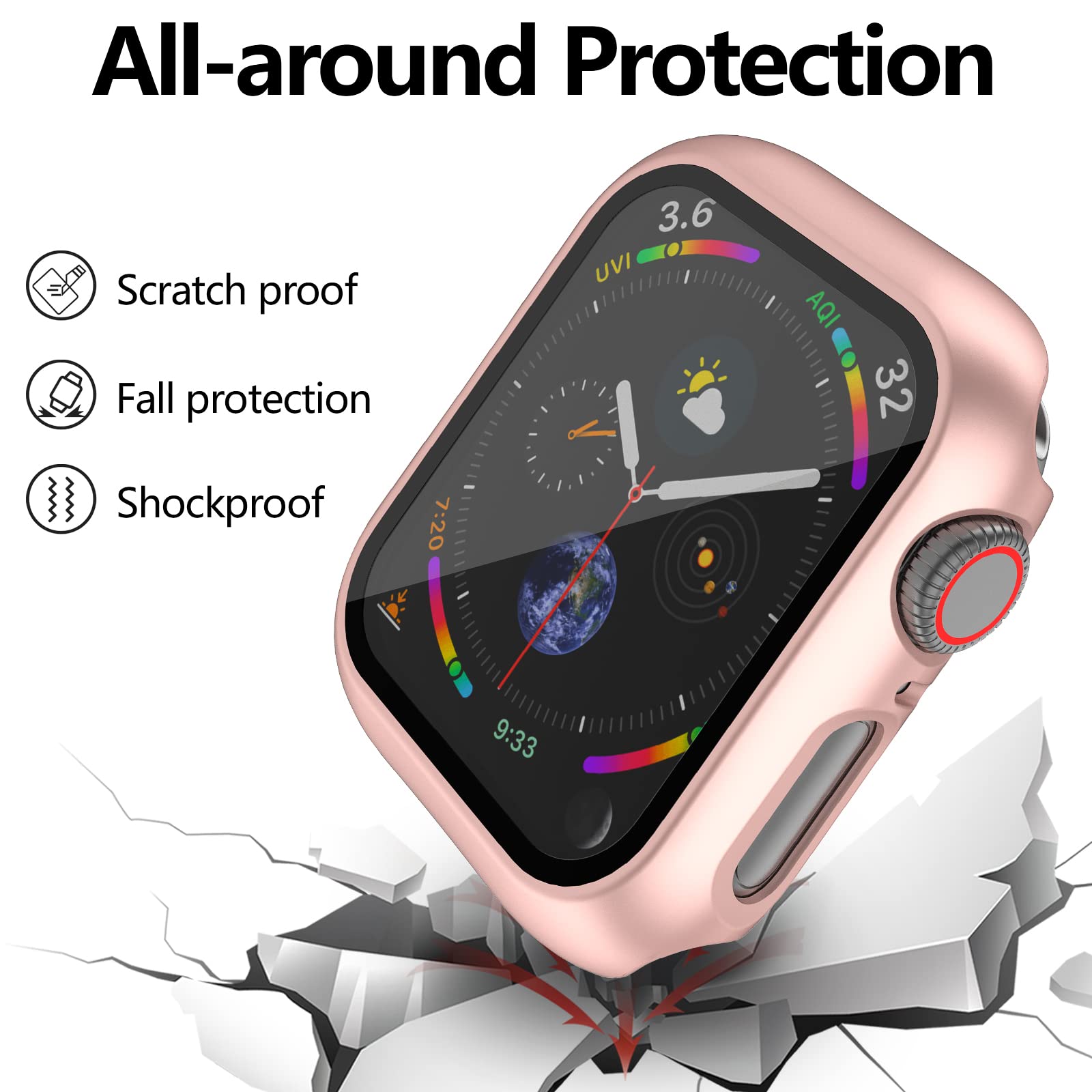 12 fundas para Apple Watch Series 9/8/7 de 45 mm, carcasa rígida de policarbonato con protector de pantalla de vidrio templado, protector de marco completo compatible con iWatch Series 9/8/7