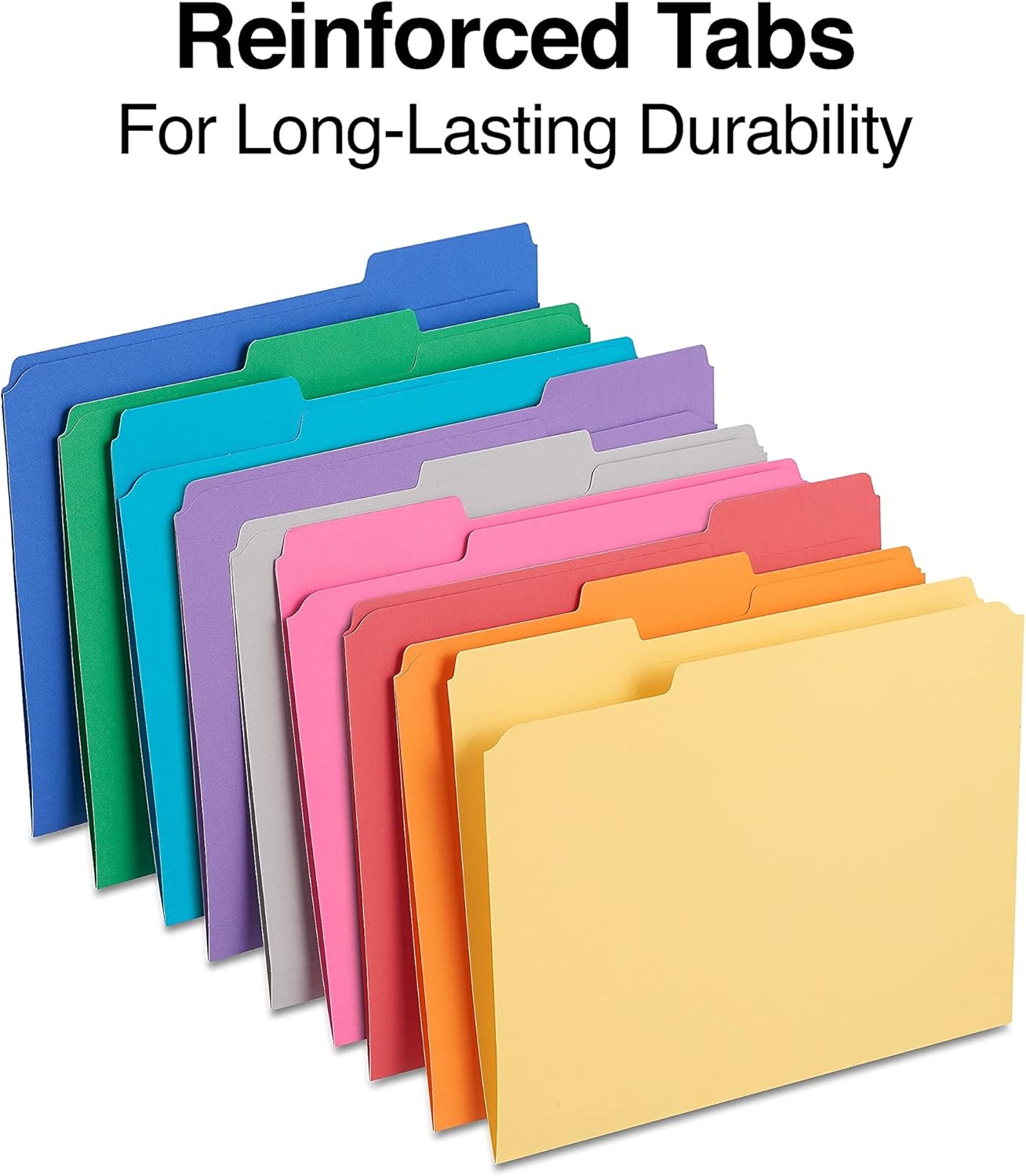 Staples Reinforced File Folders, Letter Size, 1/3‑Cut Tabs, Assorted Colors, Heavy‑Duty Construction, 200/Carton