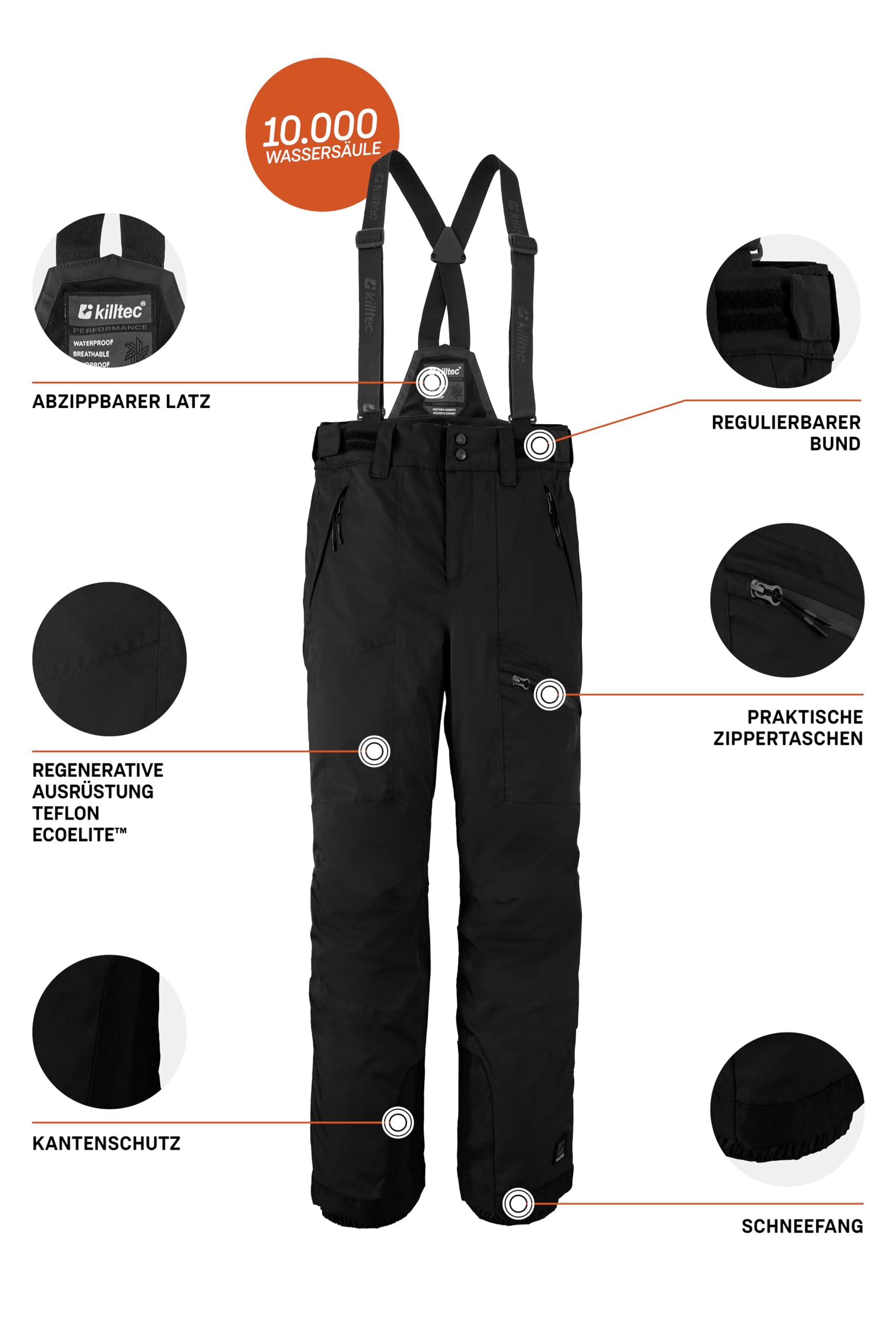 Killtec - Boys Skihose 242, Pantaloni da Sci con Pettorina Rimovibile e Protezione dei Bordi Bambini e Ragazzi
