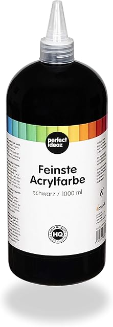 perfect ideaz 1000 ml Black Acrylic Paint, high Coverage, Creative, Ideal for Mixing Colours, Accessories for Painting & Drawing