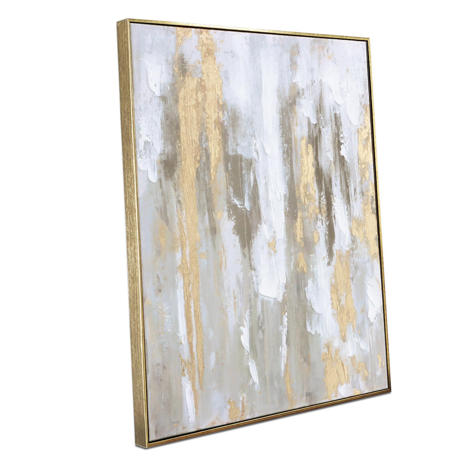 Gold Abstract Wall Art Decor - Framed Texture Paintings Modern Canvas Artwork with Hand-Painted Gold Foil for Modern Style Decor, Ready to Hang