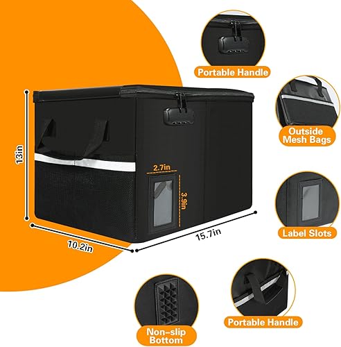Miniatura 6 de Caja de documentos ignífuga (15.7 x 10.2 x 13 pulgadas), caja de almacenamiento ignífuga, caja de archivos portátil ignífuga con asa, archivador