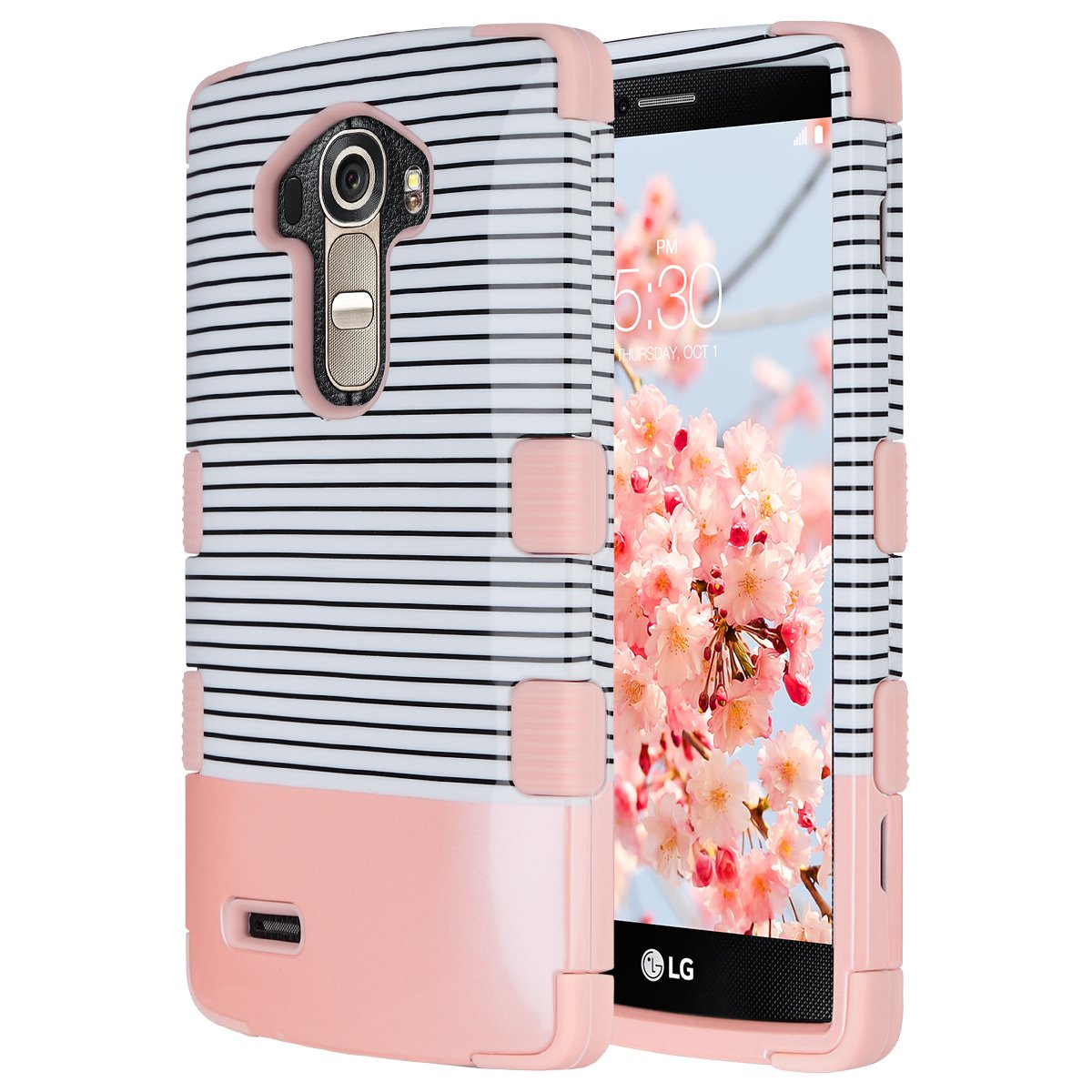 ULAK LG G4 Case, Hybrid Soft Silicone and Hard PC Heave Duty High Impact Protective Shockproof Armor Case Cover for LG G4 Minimal Stripes Rose Gold