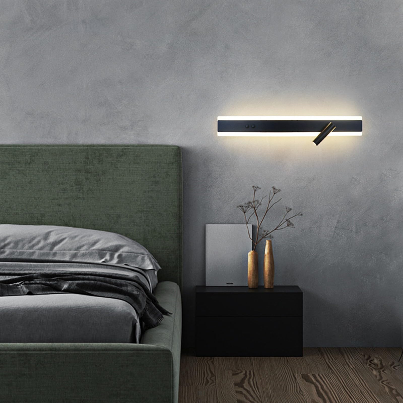 Aplique de pared moderno de aluminio negro de 40cm con dos interruptores para interior 8