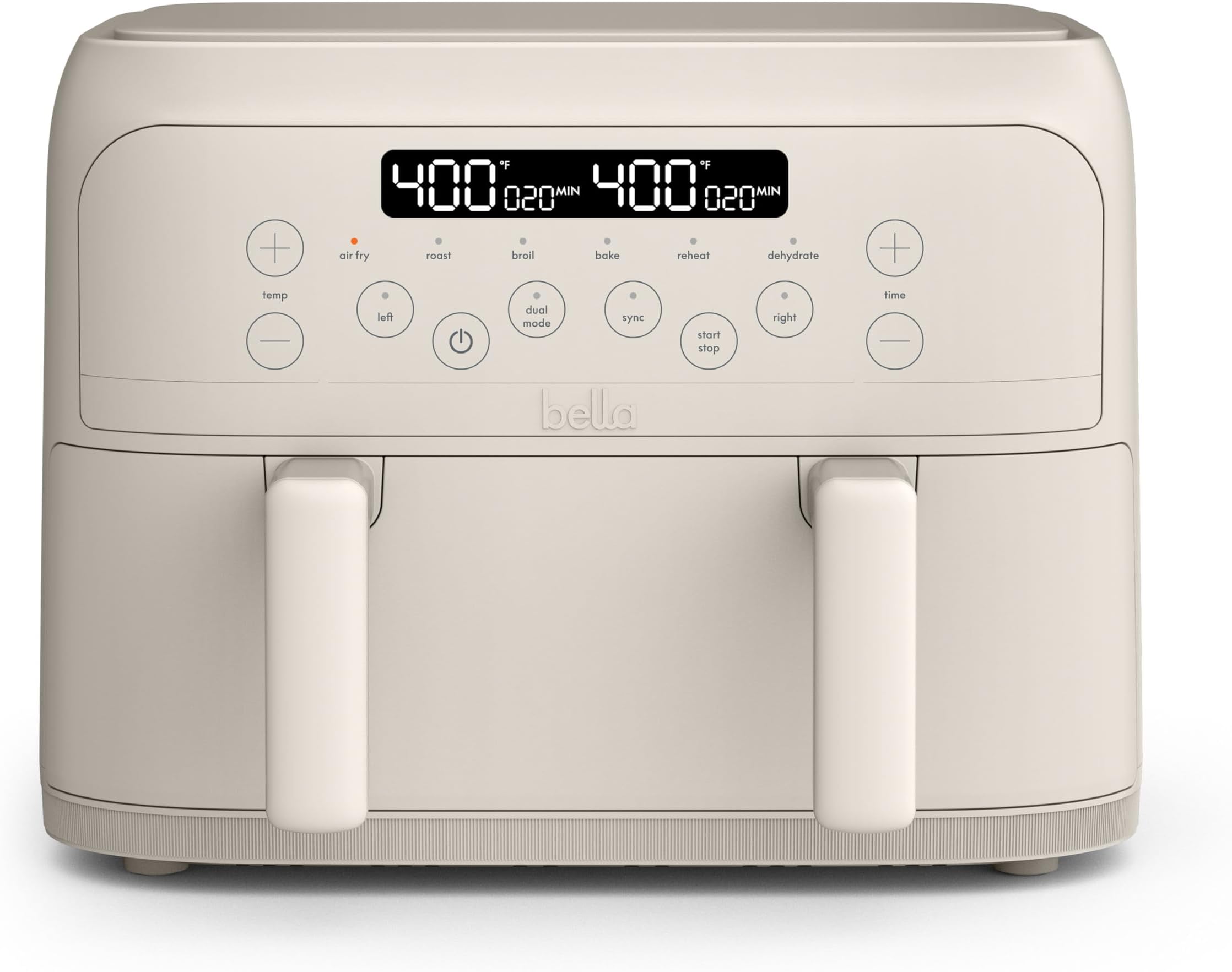 Bella TriZone Air Fryer with 1.4 Litre Capacity, EverGood™ Ceramic Non-Stick Coating, Double Basket Design with Removable Divider, Digital Touch Display Control with 6