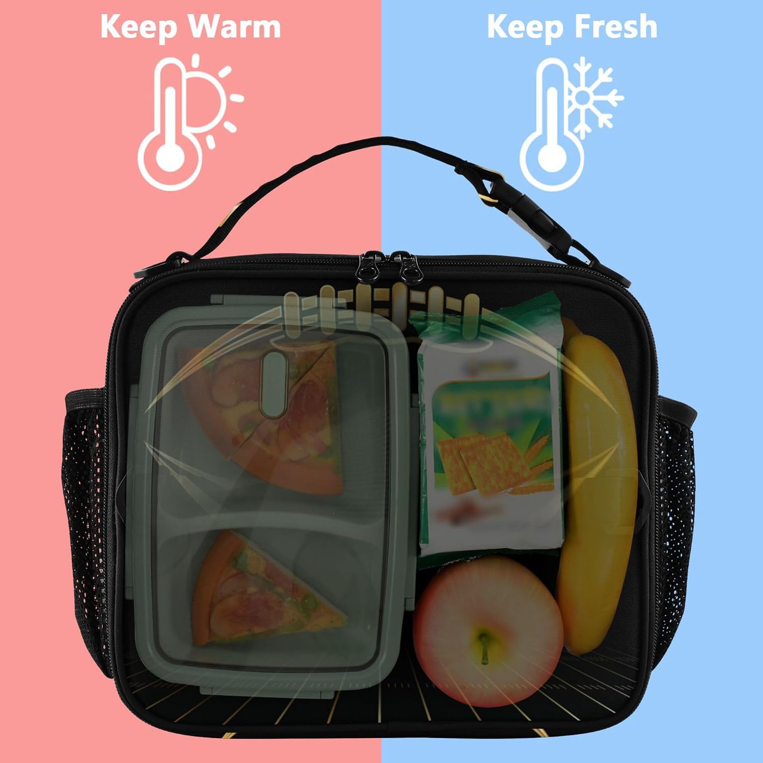 Gold Football Kids Lunch bag Insulated Lunch Box Mini Cooler Bag Back to School Meal Tote Bag for Girls Boys