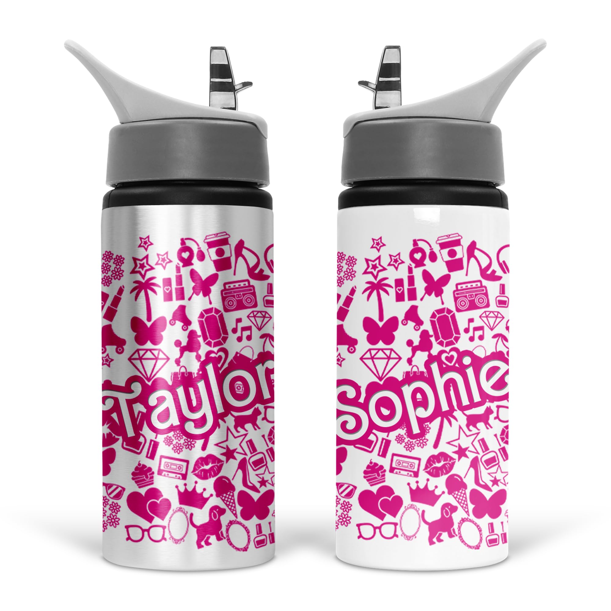 Print Maniacs Girls Pink Personalised Doll 600Ml Water Bottle With Straw For And Women Lets Go Party Chelsea Merchandise Princess Dream Collection Theme Bride Lip Stick Birthday Diamonds