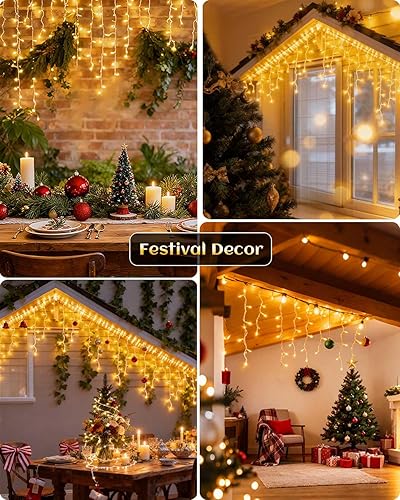 Miniatura 9 de Luces de carámbano para exteriores, 105 pies, 1000 luces LED, luces de decoración de Navidad impermeables con control remoto, cadena de luces