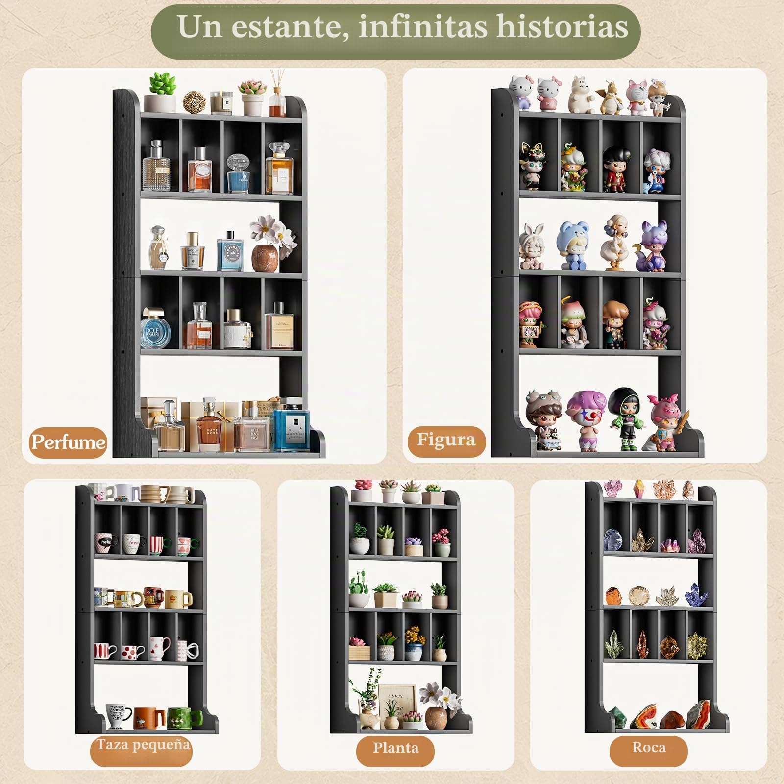 Estantería de Pared Organizador de Perfumes (Negro) | Estanterías de Pared de 5 Niveles, Ideal para Guardar Perfumes de Mujer y Hombre, Colonias, Maquillaje y Figuras