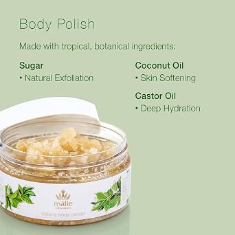Malie Organics Body Polish, Kokee Scent, Sugar Scrub Exfoliator, Vegan, 8 oz