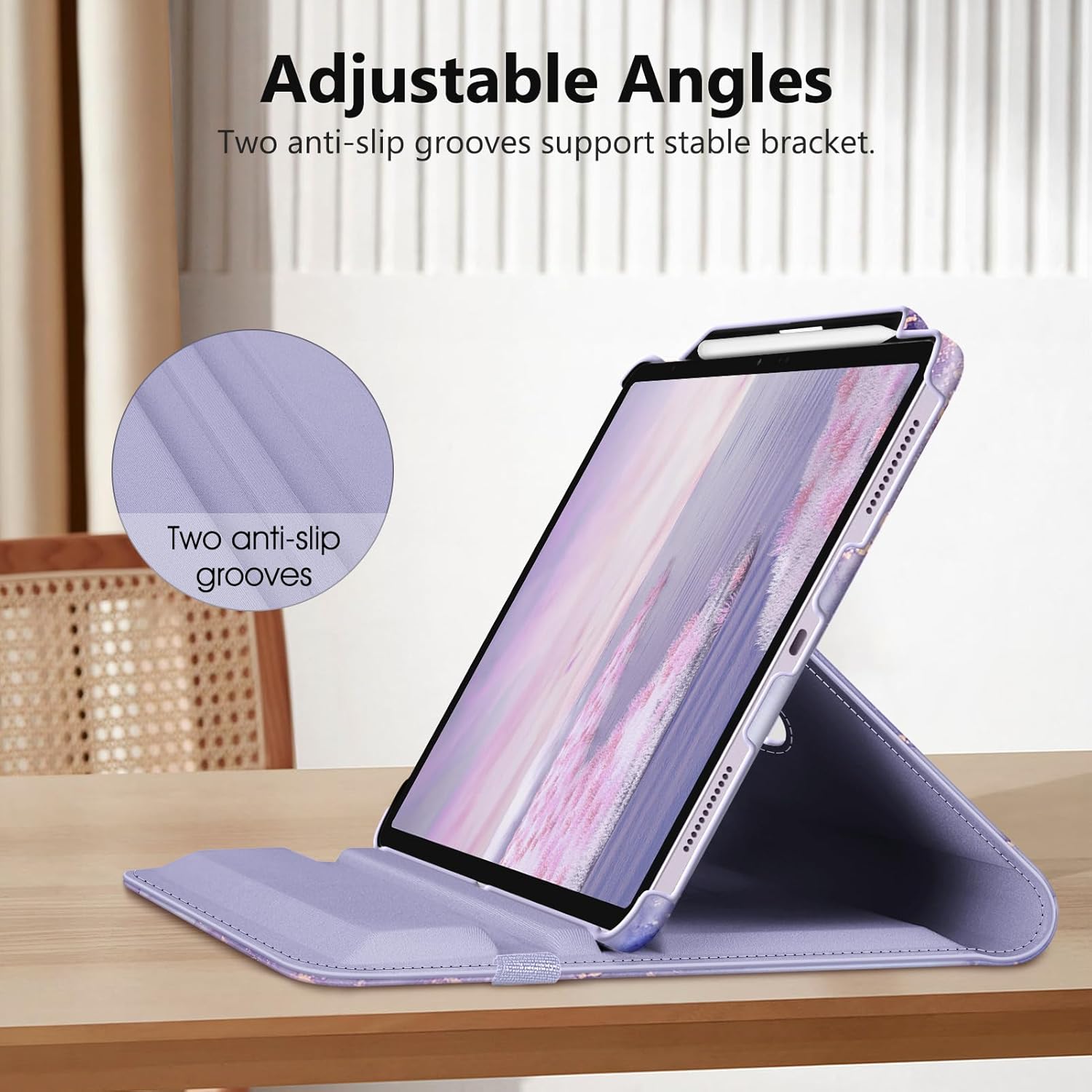 Fintie Rotating Case for iPad Air 13-inch (M3) 2025, (M2) 2024-360 Degree Swiveling Protective Stand Cover with Pencil Holder, Auto Wake/Sleep, Lilac Marble - Image 5