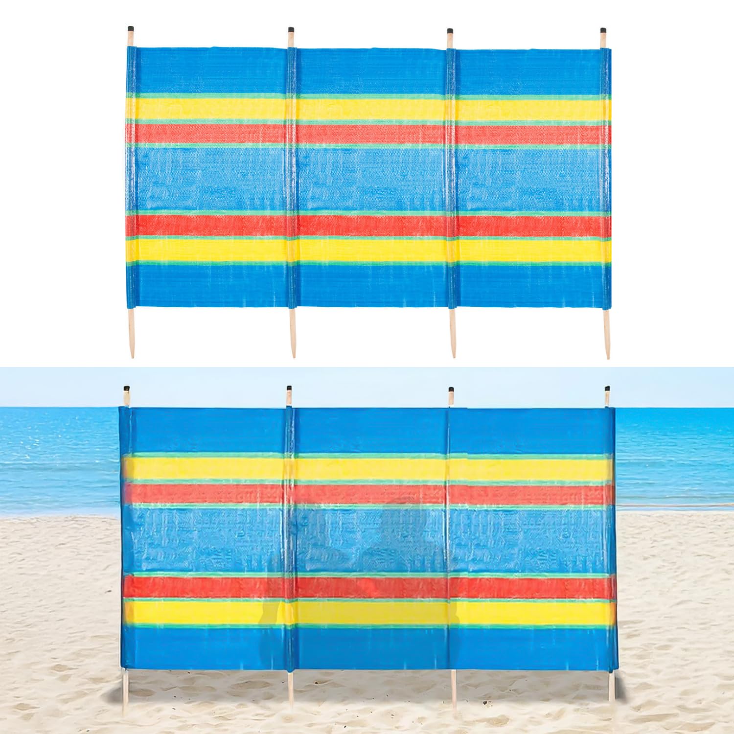 Garden Mile Traditional Heavy Duty Multicolour Garden Windbreaker Camping Equipment - Durable Festival Accessories Travel for Outdoor Beach, Caravan, Camping (4 Pole Wind Breaker(225 x 120 x 90cm)