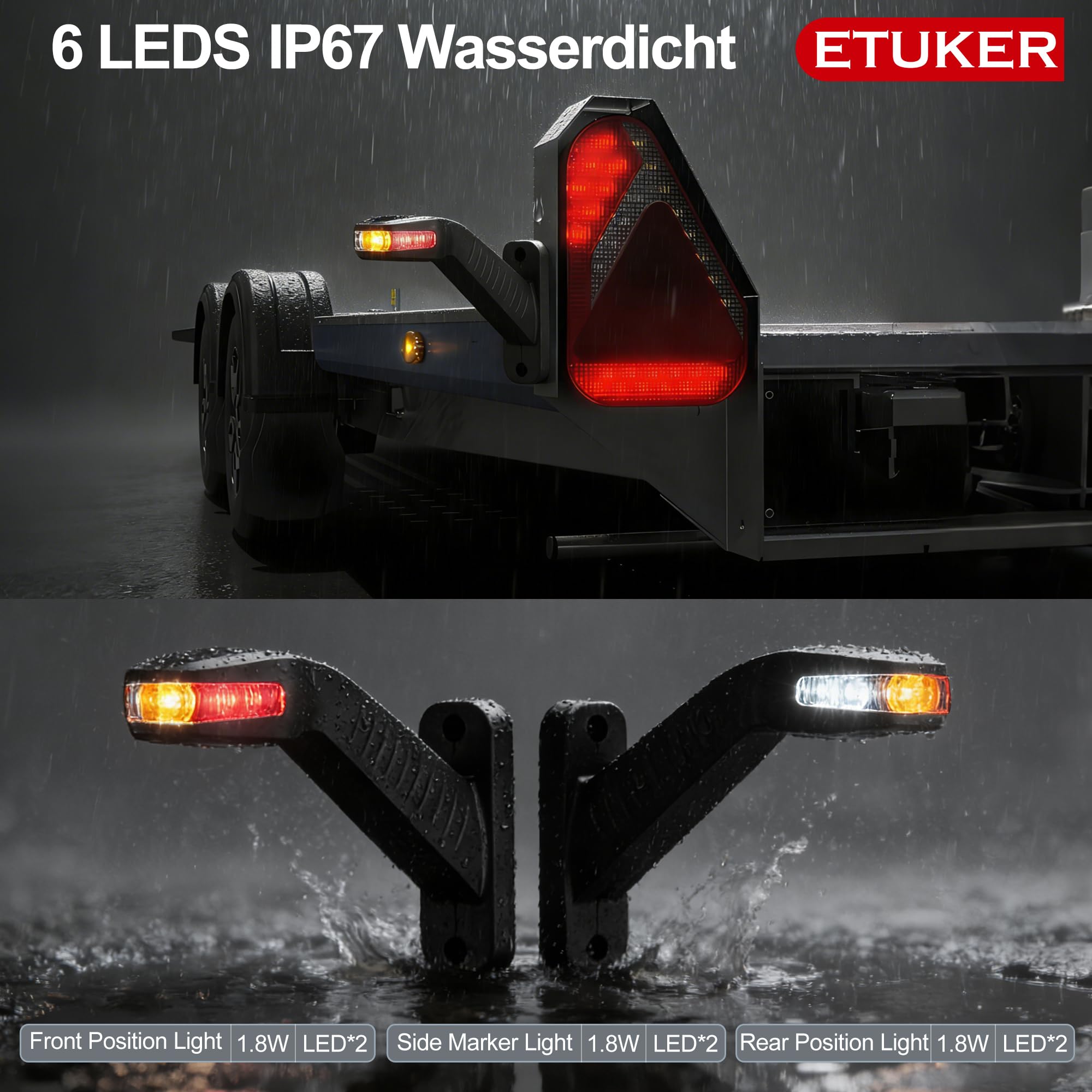 2x Anhänger Begrenzungsleuchte Umrissleuchte Positionsleuchte 12V 24V LED Seitenleuchten Gummistiel Seitenmarkierungsleuchten Wasserdicht für LKW Van E-Mark