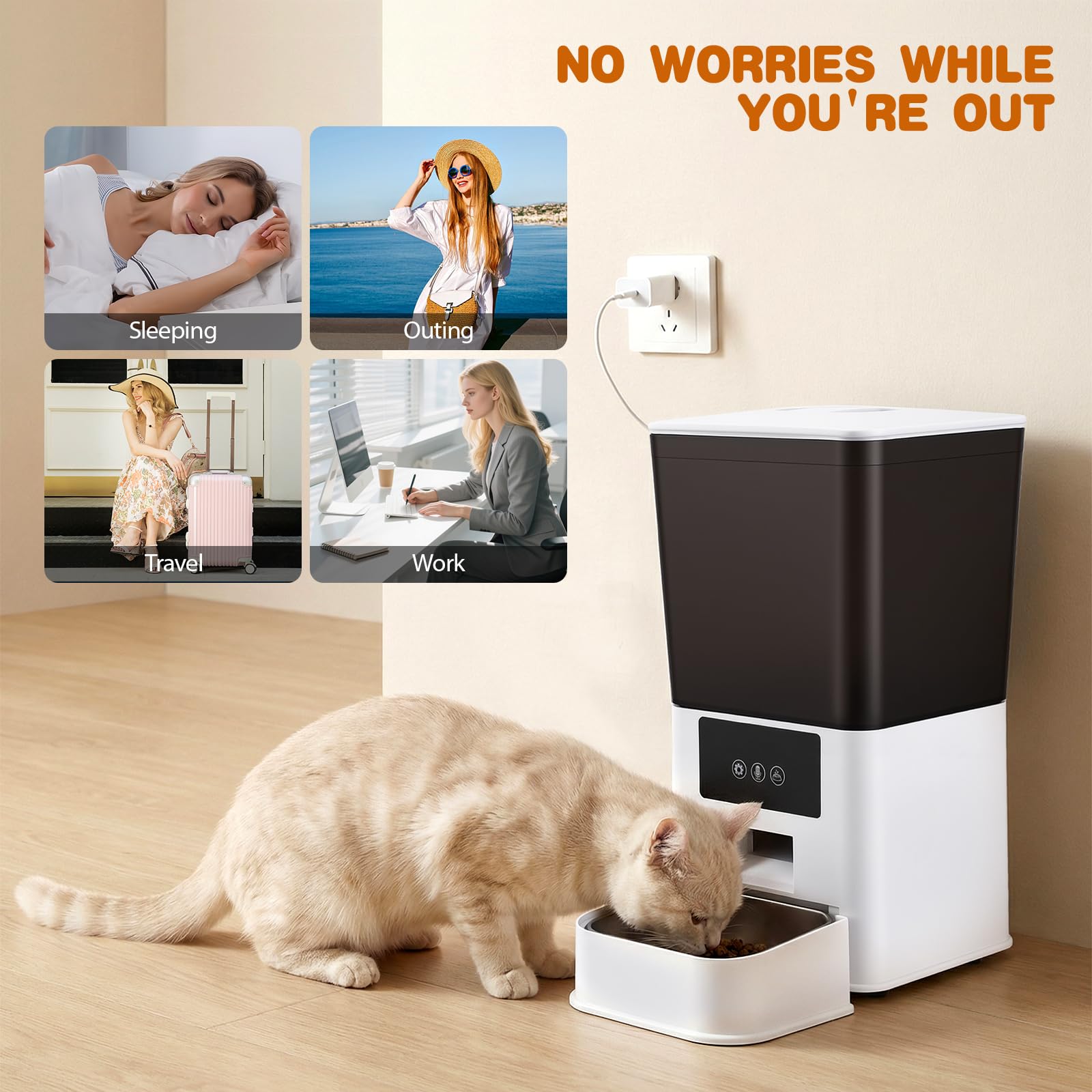 Comedero Gato Automatico 5L con App WiFi, 15g Porciones para Gatos y Perros | Dispensador comida gatos WiFi 2,4GHz, 1-10 comidas/día, antiatascos, voz personalizada y cuenco acero inoxidable