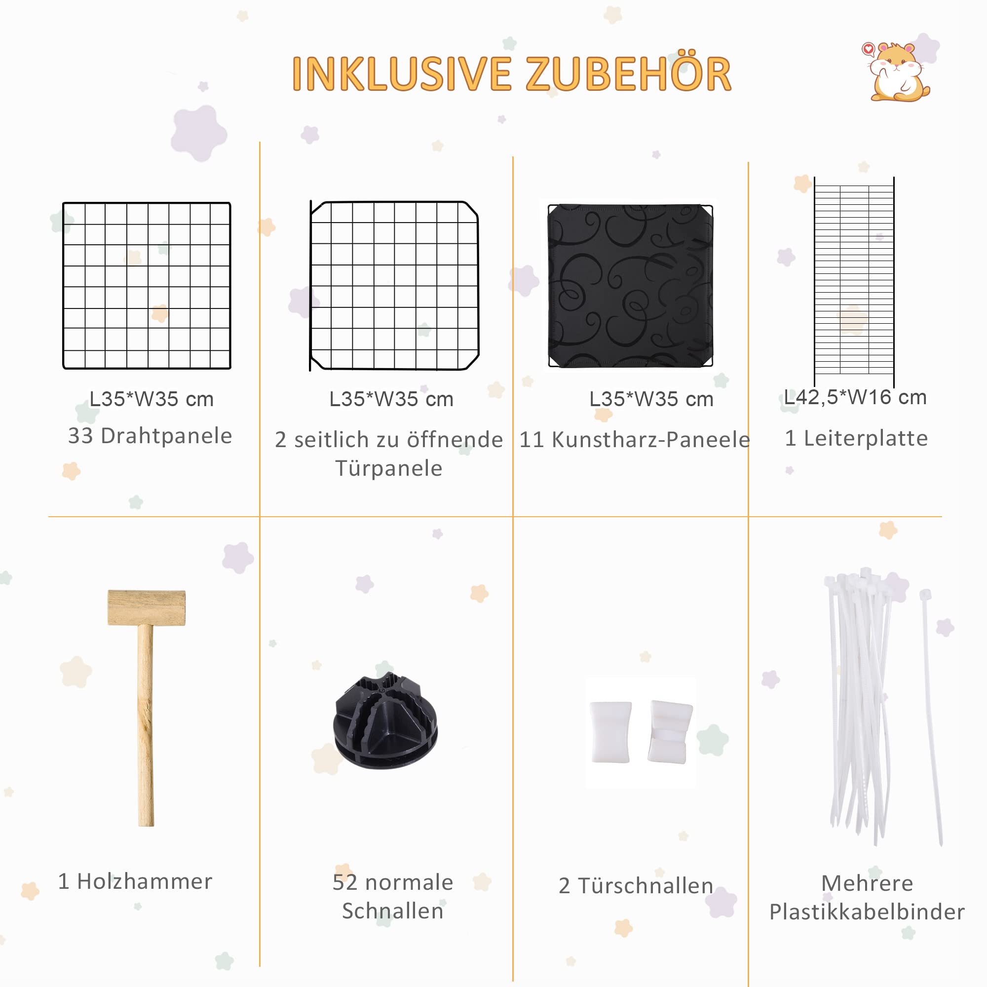 PawHut Freigehege aus Metall DIY Kleintierauslauf 2-stöckig Kleintierkäfig mit Tür und Leiter für Chinchilla Kaninchen Meerschweinchen 33 Platten Metallgitter Schwarz 175 x 105 x 70 cm
