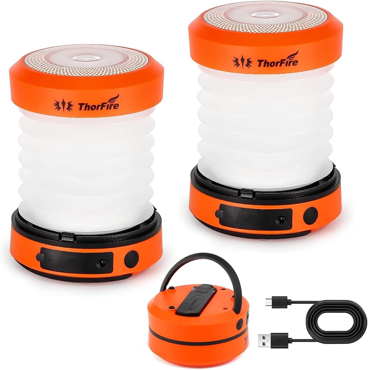 THORFIRE Collapsible LED Camping Lantern Rechargeable, Portable Hand Crank Lantern Flashlight with 4 Light Modes for Power Outage, Hiking, Emergency, Fishing (2 Pack)