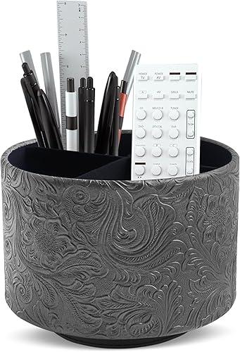 Miniatura 21 de lizimandu Organizador redondo de cuero para suministros de arte, soporte para control remoto, giro de 360 grados, soporte multifuncional para