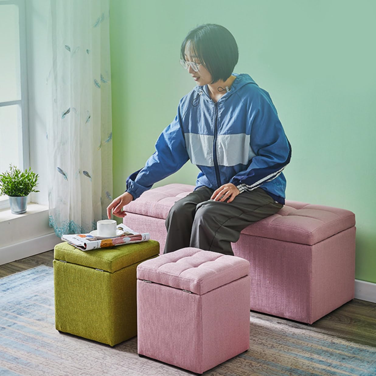 ベンチスツール　グリーン ベンチスツール スツール グリーン 🎽 70*40*40cm 【グリーン】 ブルー